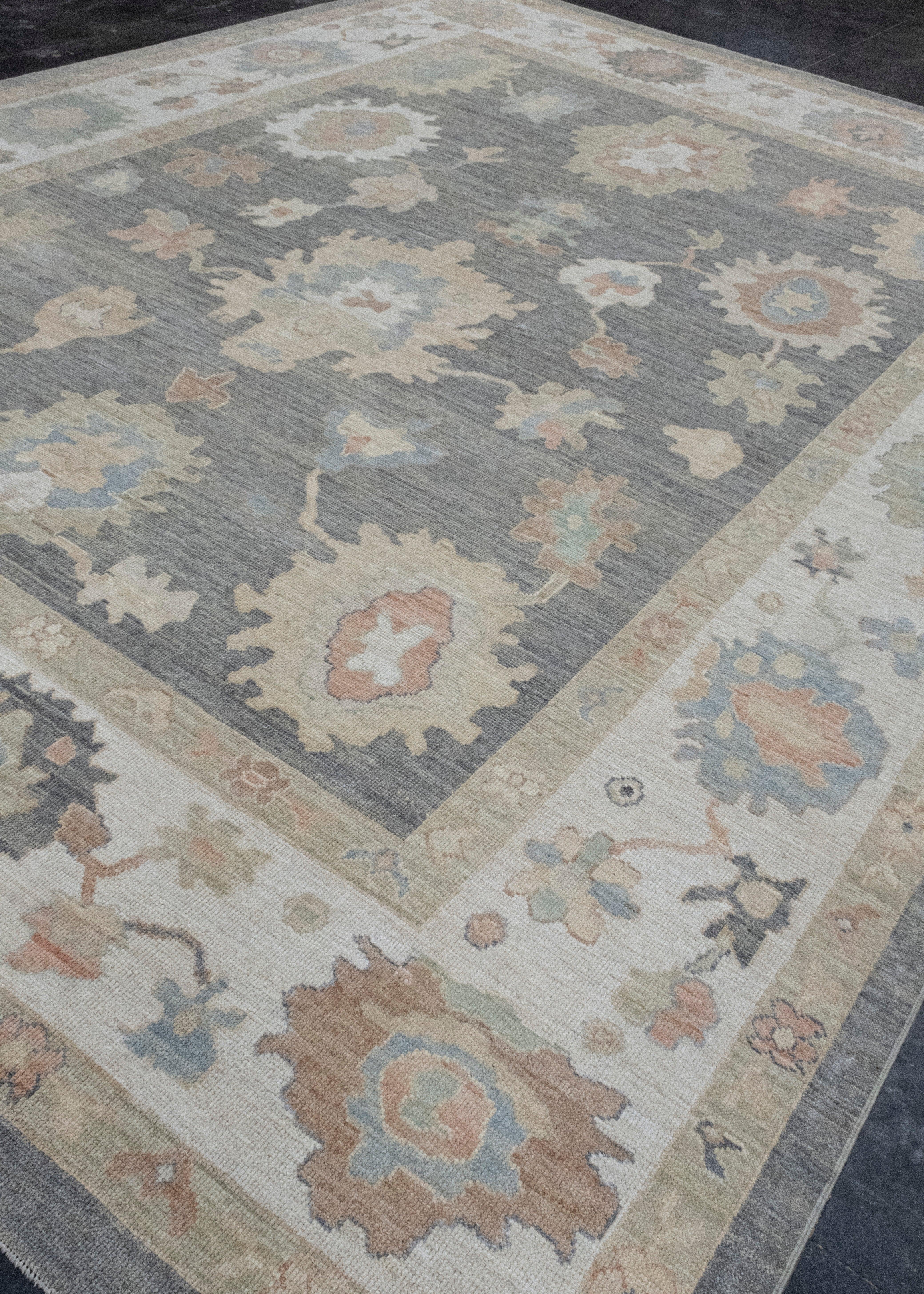 Hand-Knotted Turkish Oushak Rug 11'5