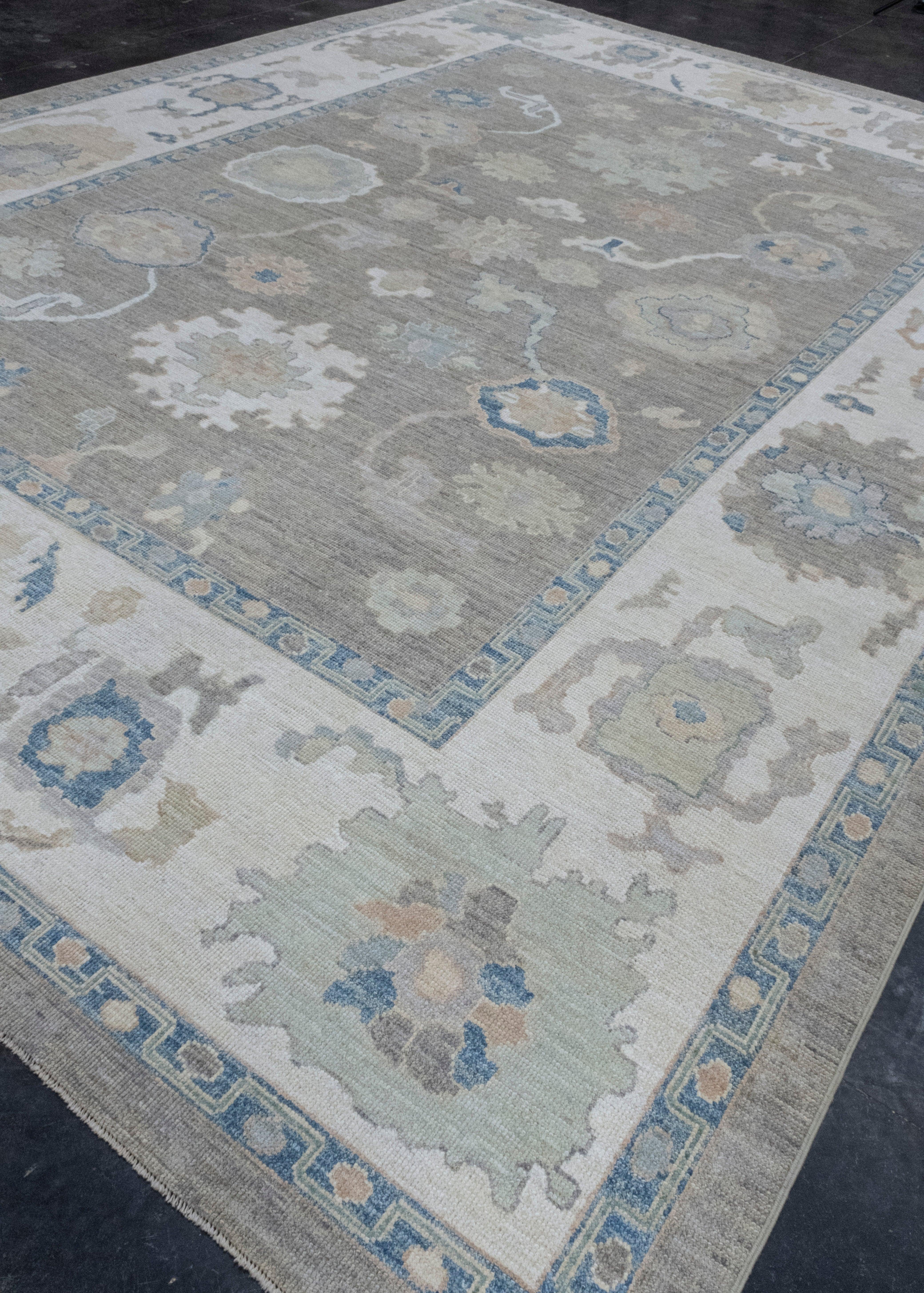 Hand-Knotted Turkish Oushak Rug 11'5