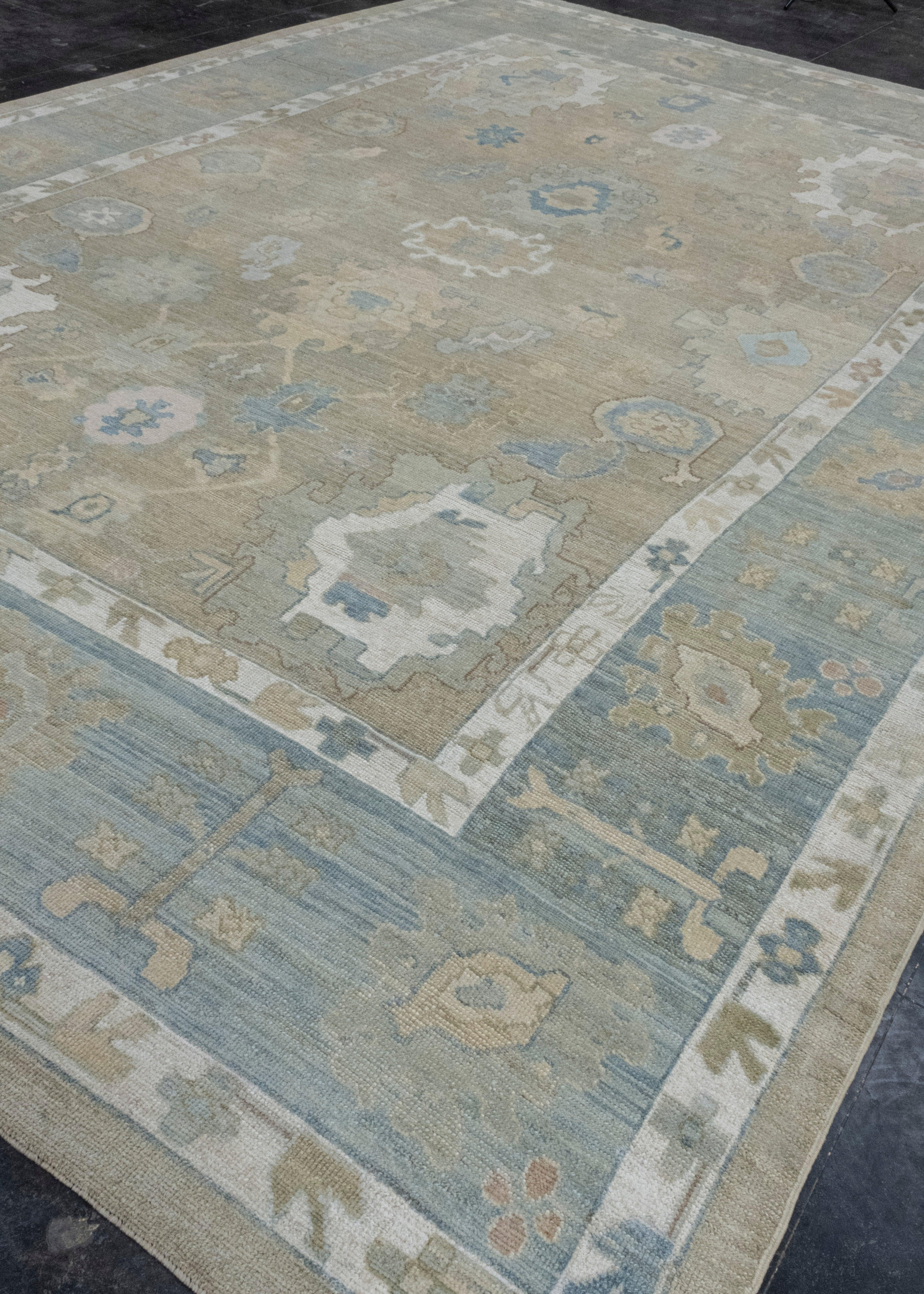 Hand-Knotted Turkish Oushak Rug 11'5