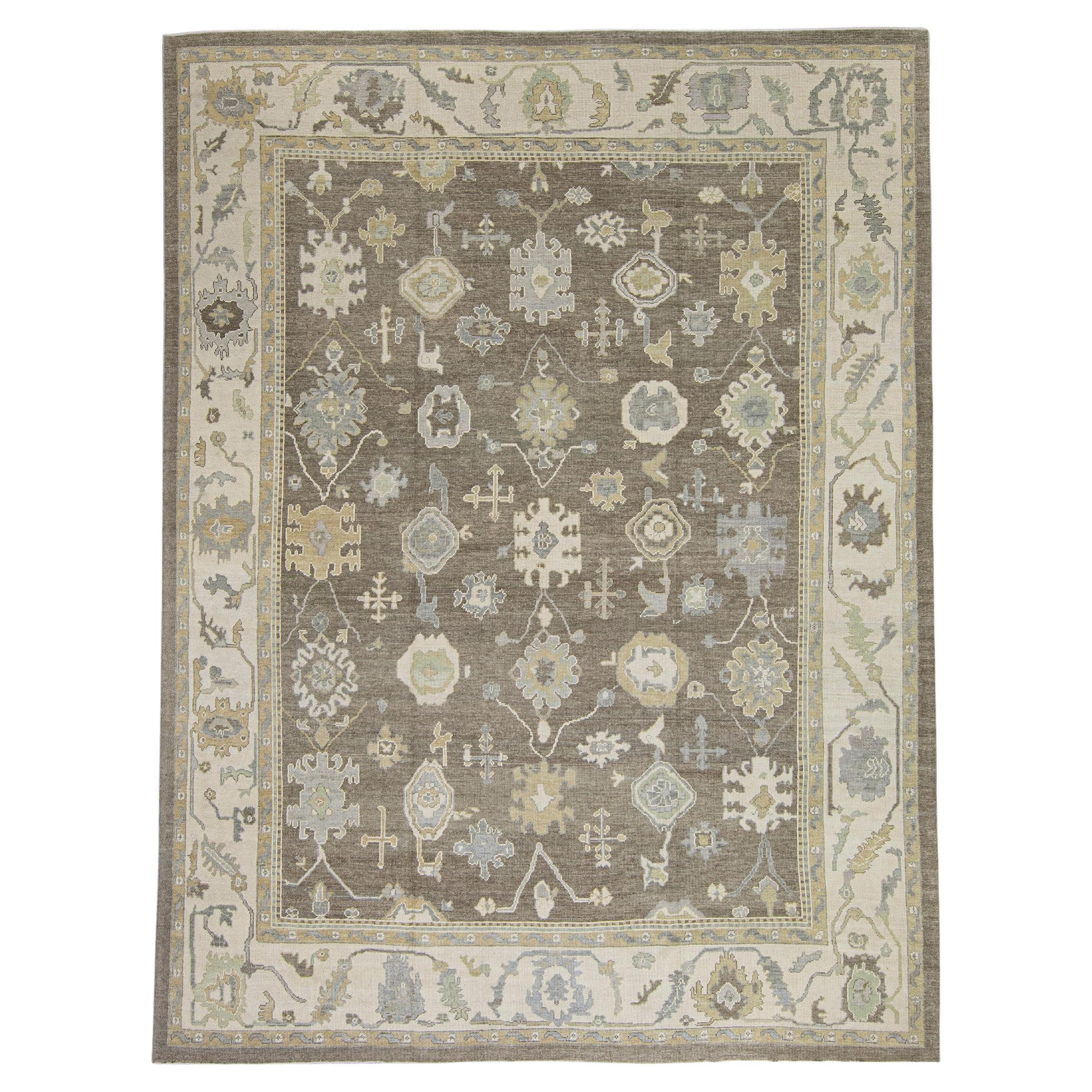 Turkish Oushak Rug 11'6" × 15'4" Taupe, Cream & Sage – Handwoven Wool Rug
