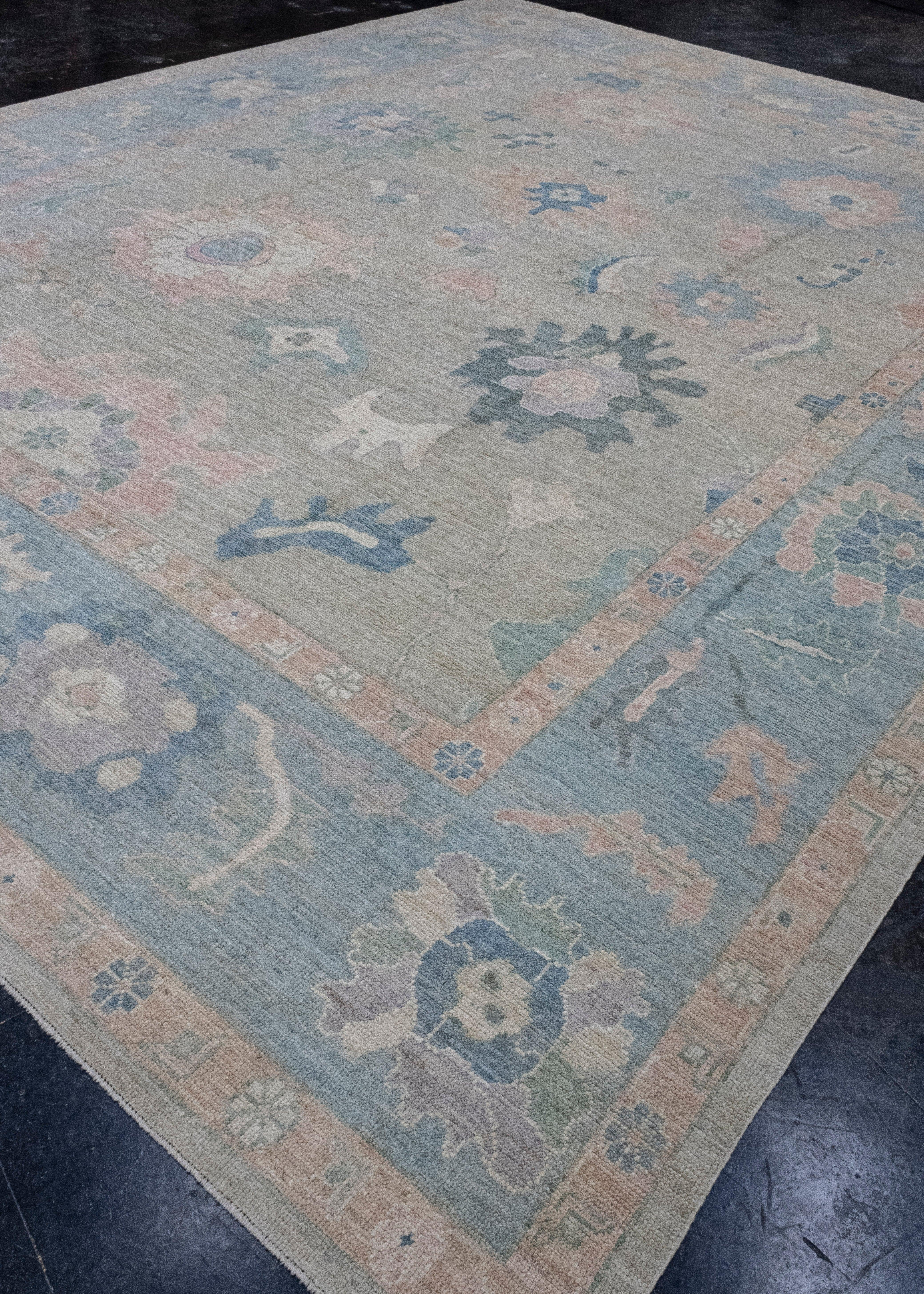 Hand-Knotted Turkish Oushak Rug 12' x 14'11