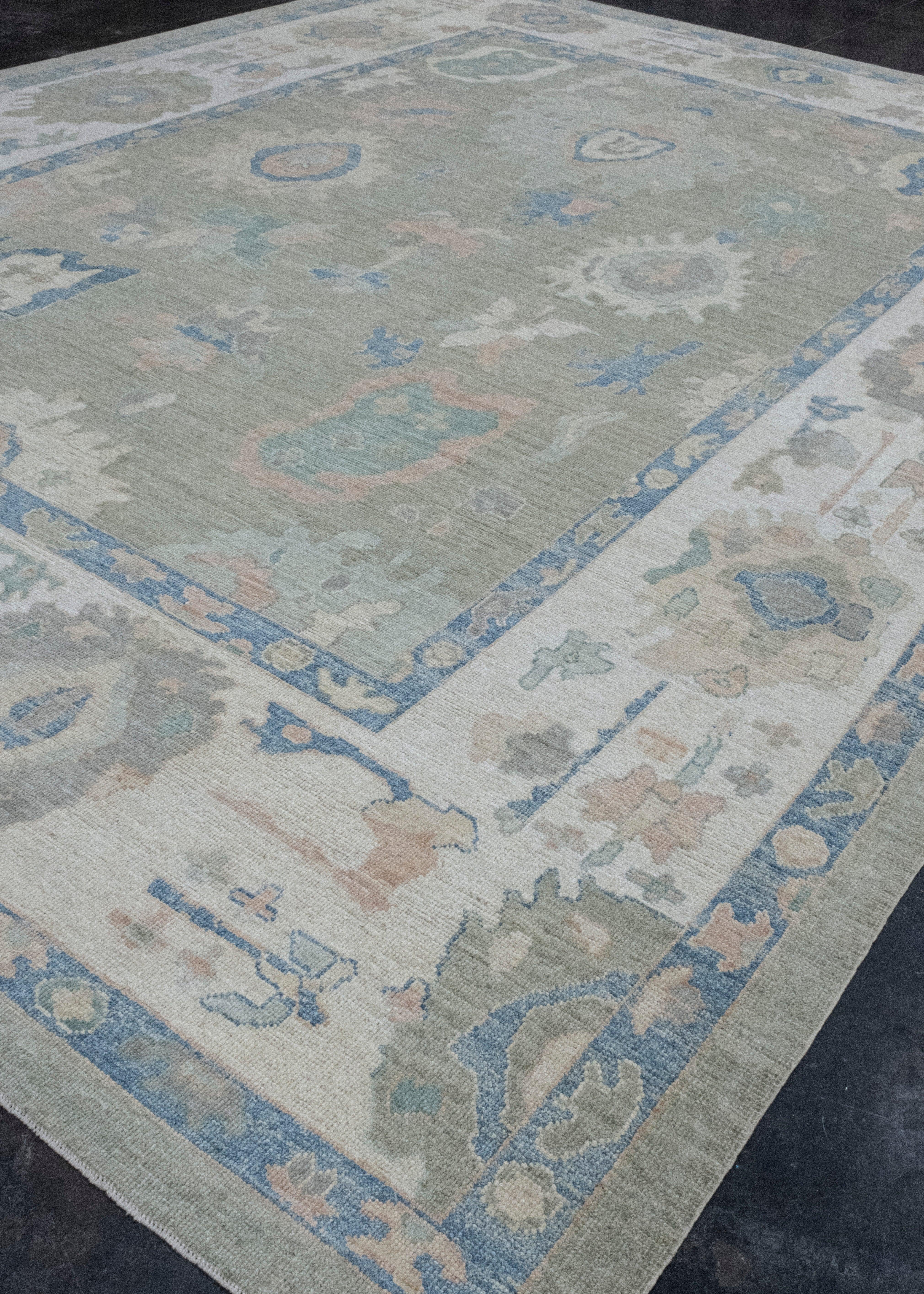 Hand-Knotted Turkish Oushak Rug 12' x 15'11