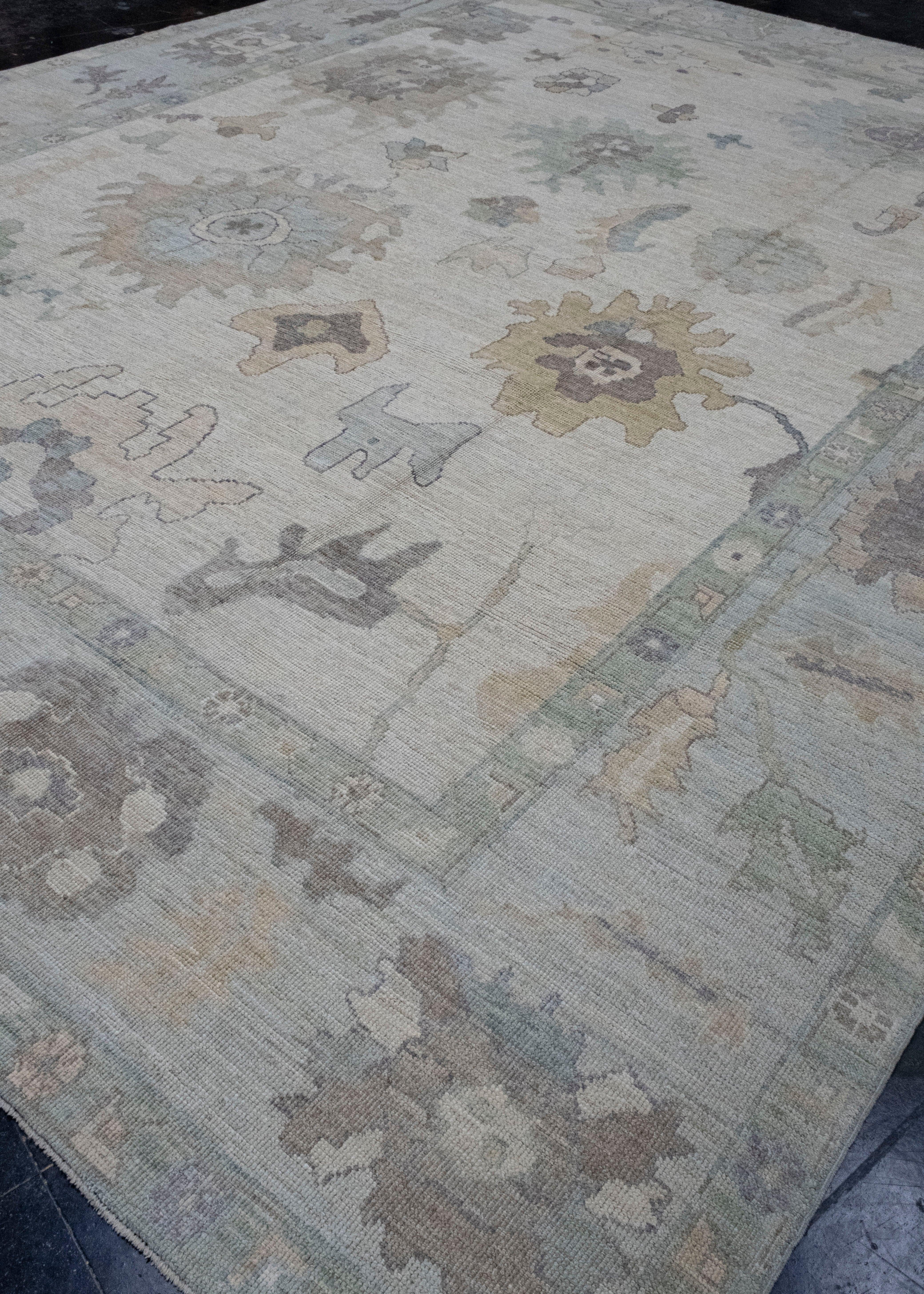 Hand-Knotted Turkish Oushak Rug 12' x 15'2