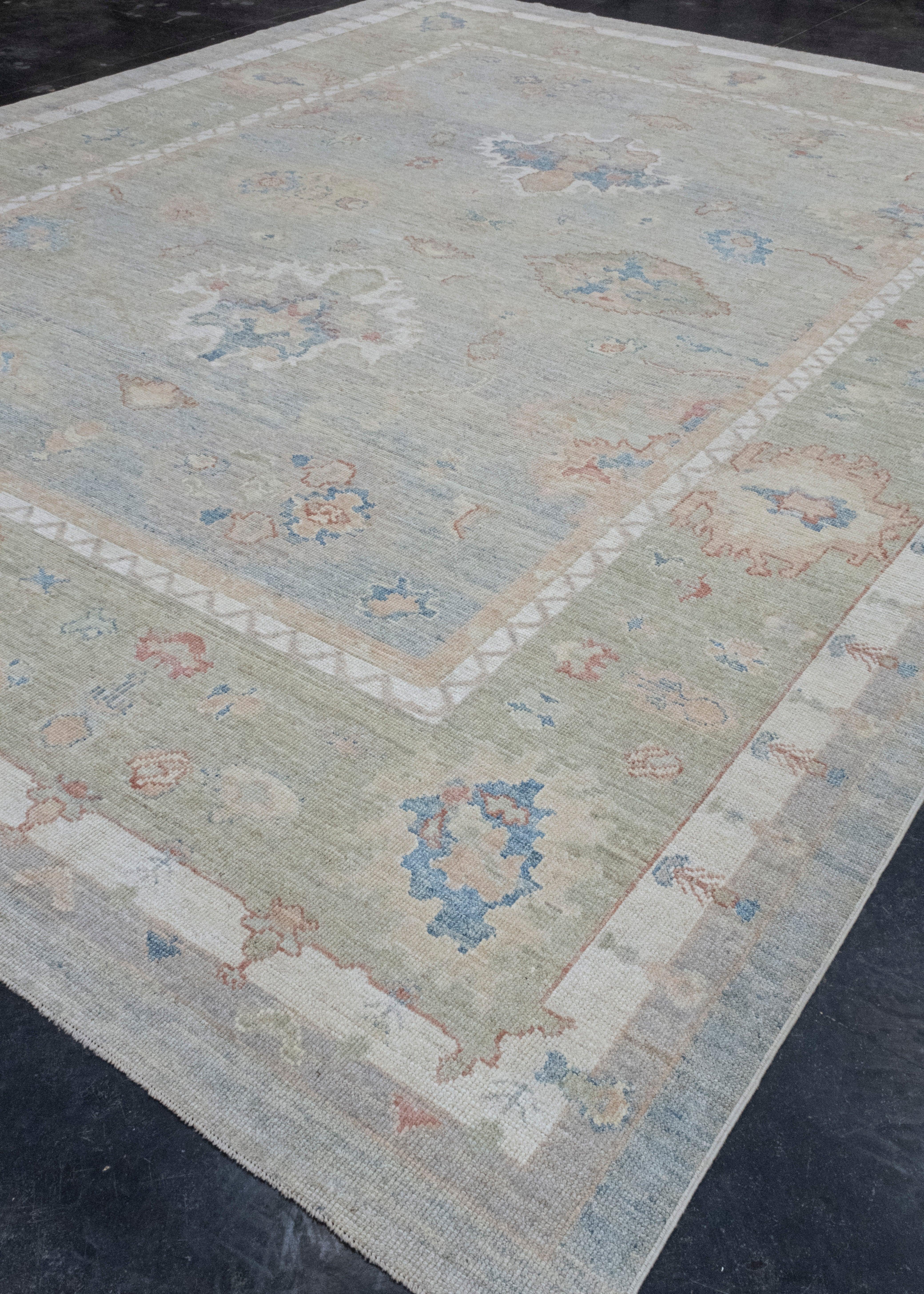 Hand-Knotted Turkish Oushak Rug 12' x 15'2