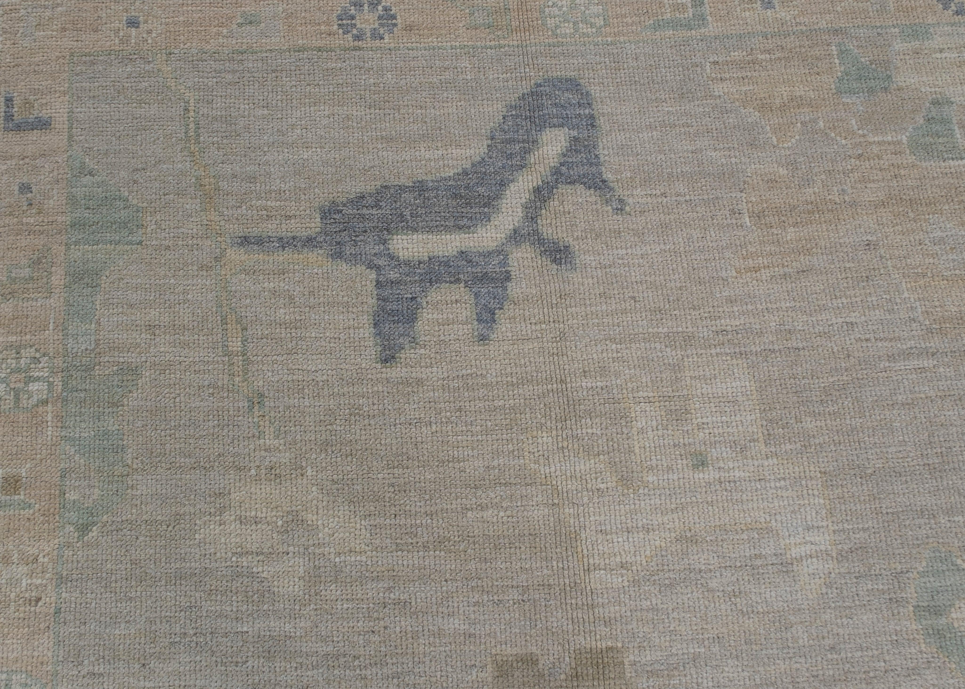 Hand-Knotted Turkish Oushak Rug 12' x 15'3