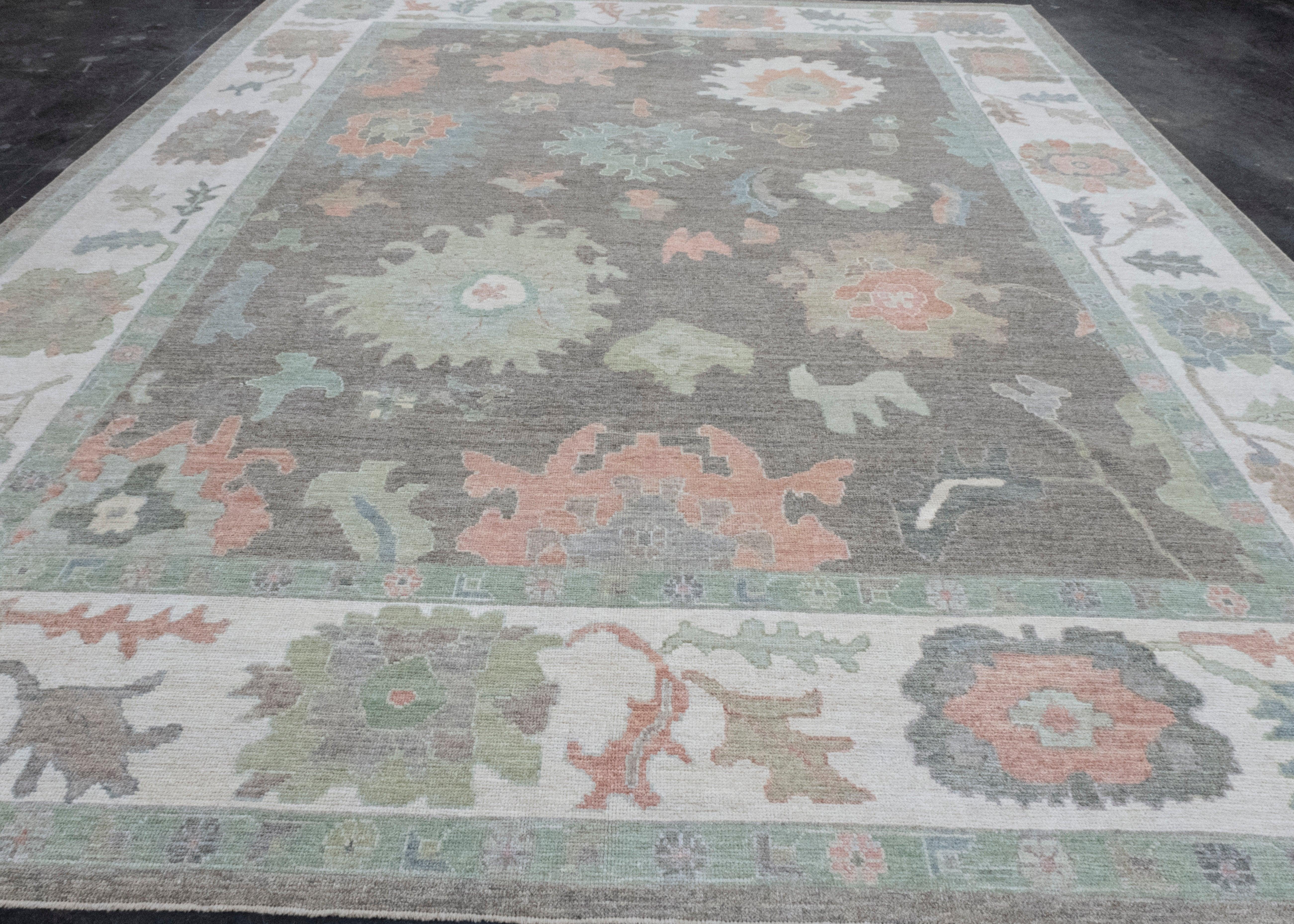 Hand-Knotted Turkish Oushak Rug 12' x 15'6
