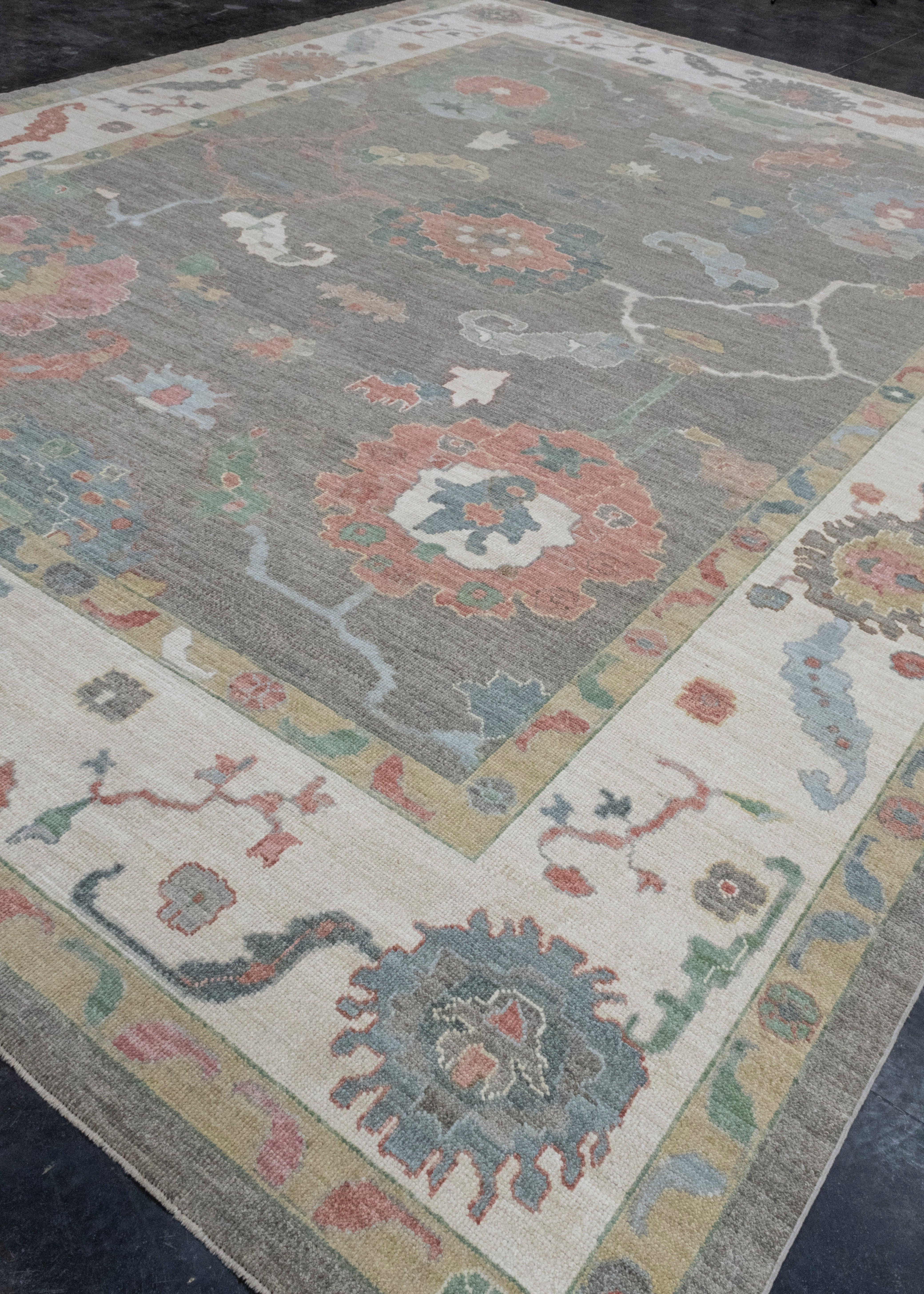 Hand-Knotted Turkish Oushak Rug 12' x 15'7