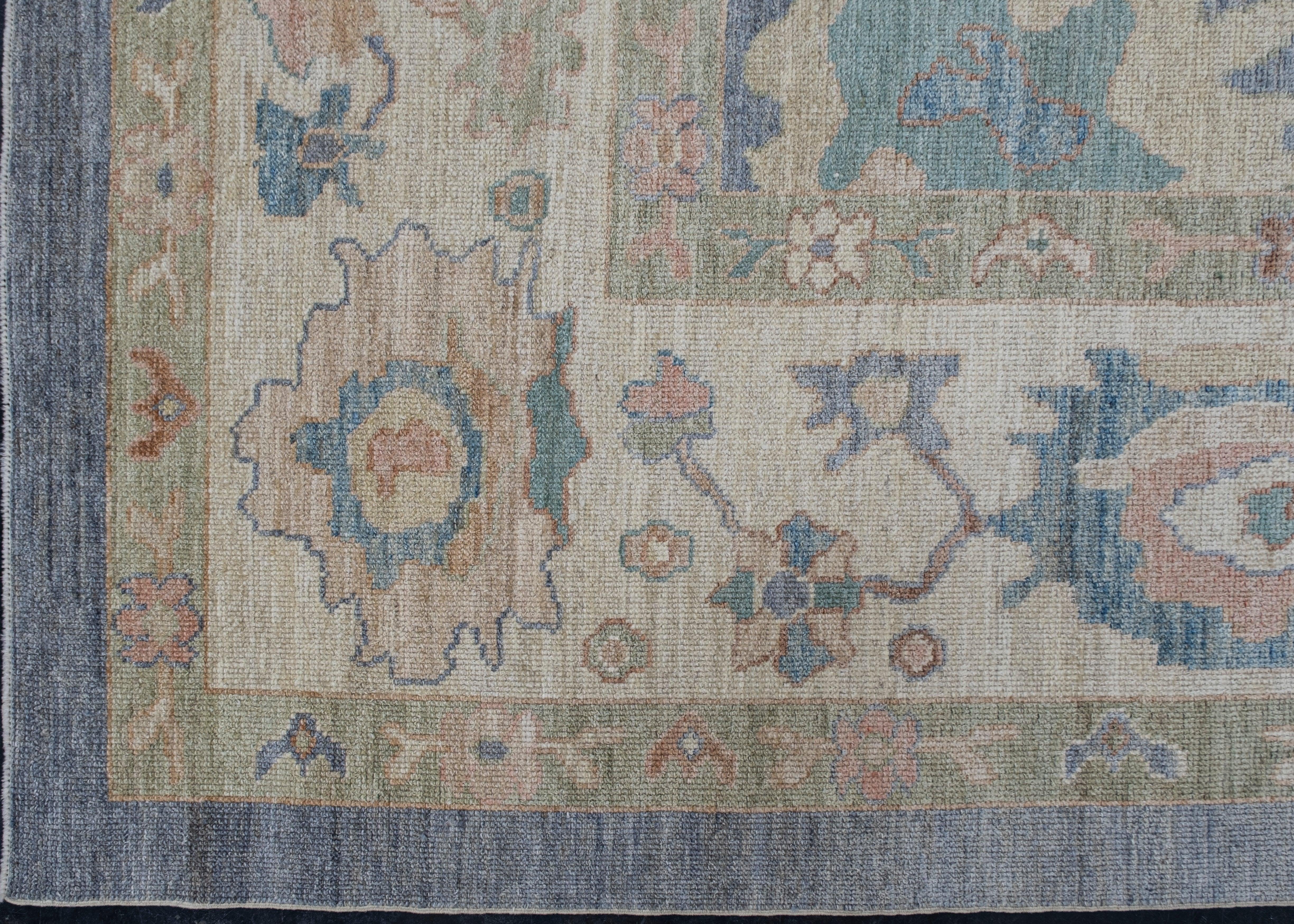 Hand-Knotted Turkish Oushak Rug 12' x 16' #15088 For Sale