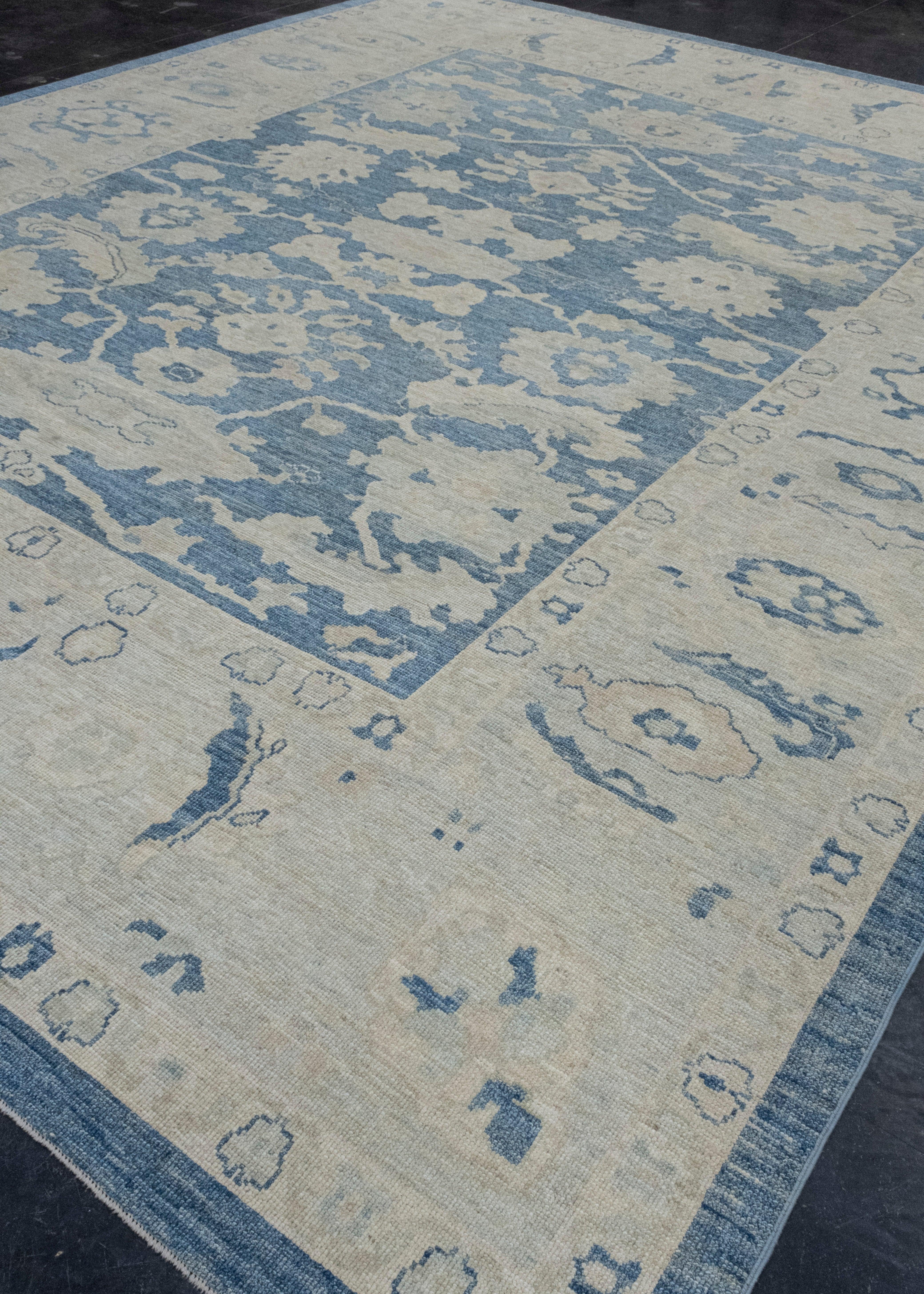 Hand-Knotted Turkish Oushak Rug 12'1