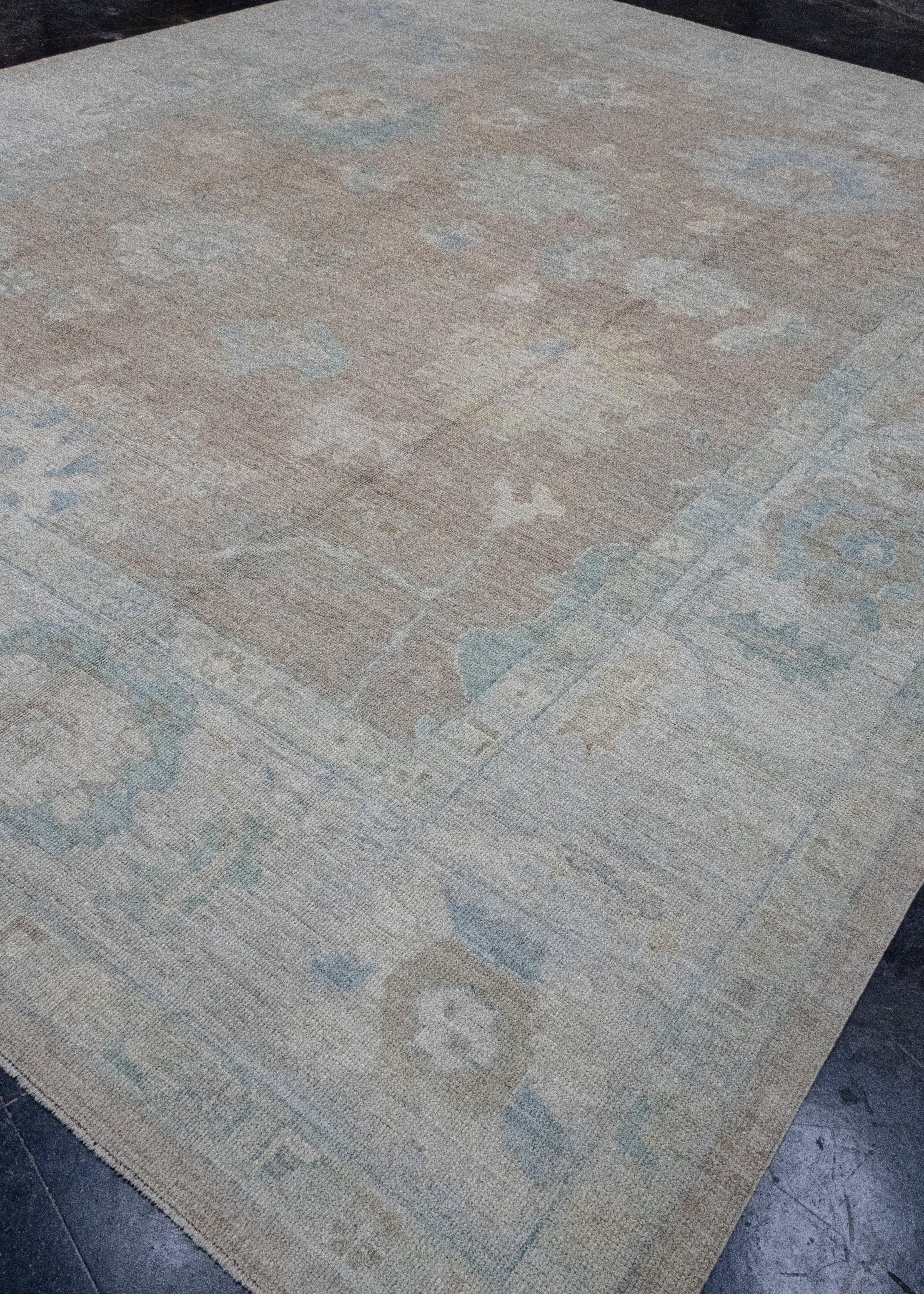 Hand-Knotted Turkish Oushak Rug 12'1