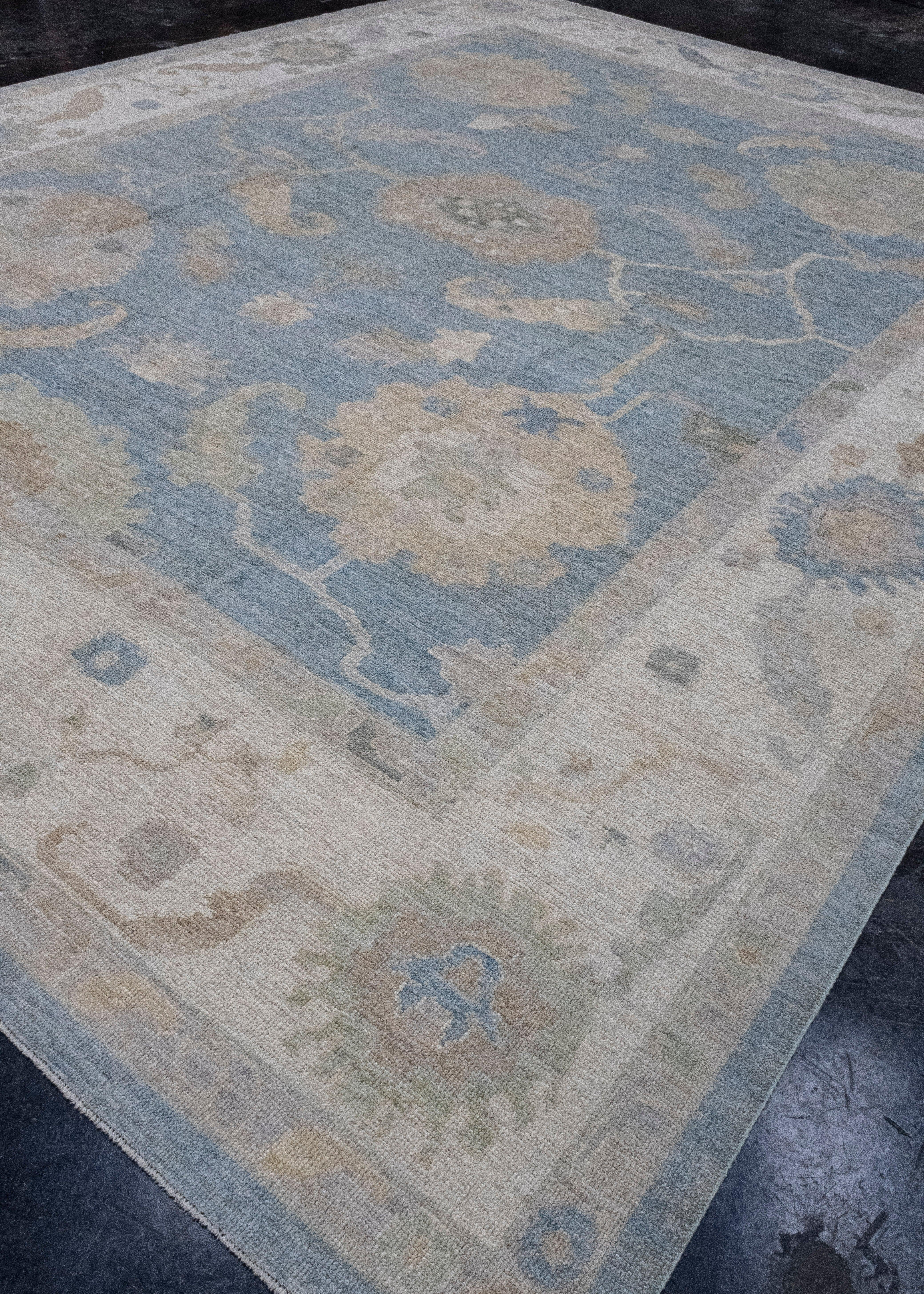 Hand-Knotted Turkish Oushak Rug 12'2