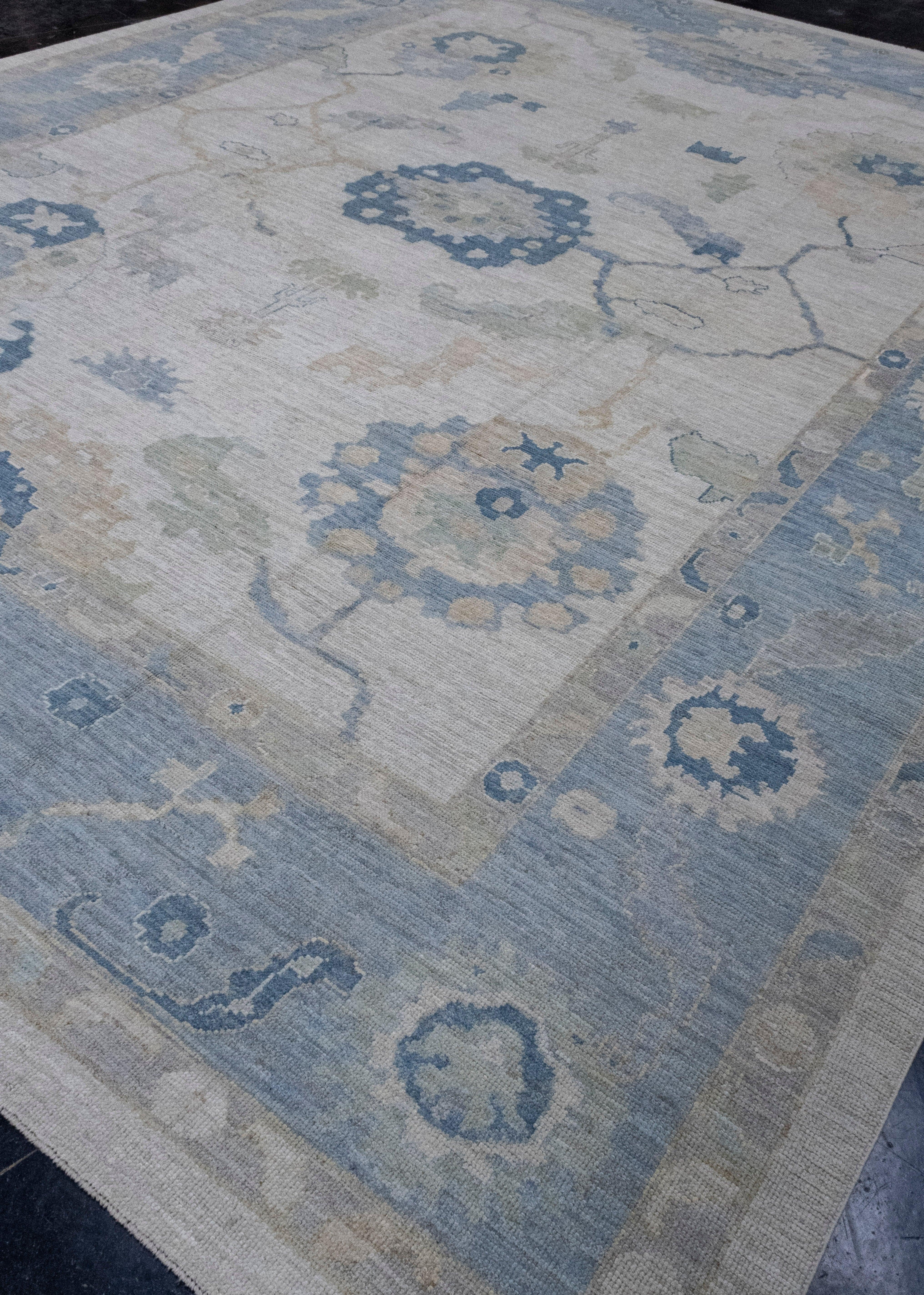 Hand-Knotted Turkish Oushak Rug 12'3