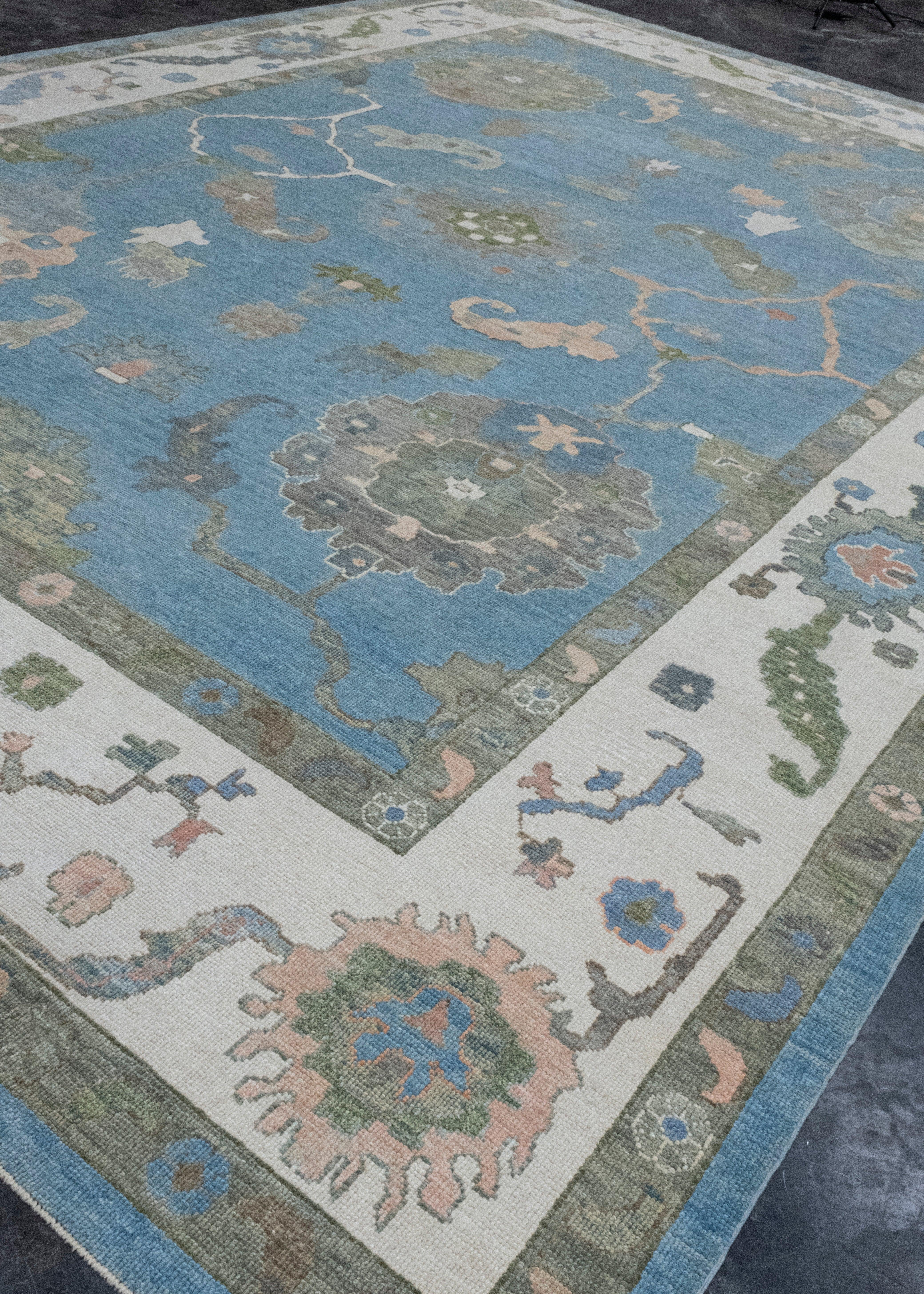 Hand-Knotted Turkish Oushak Rug 12'3