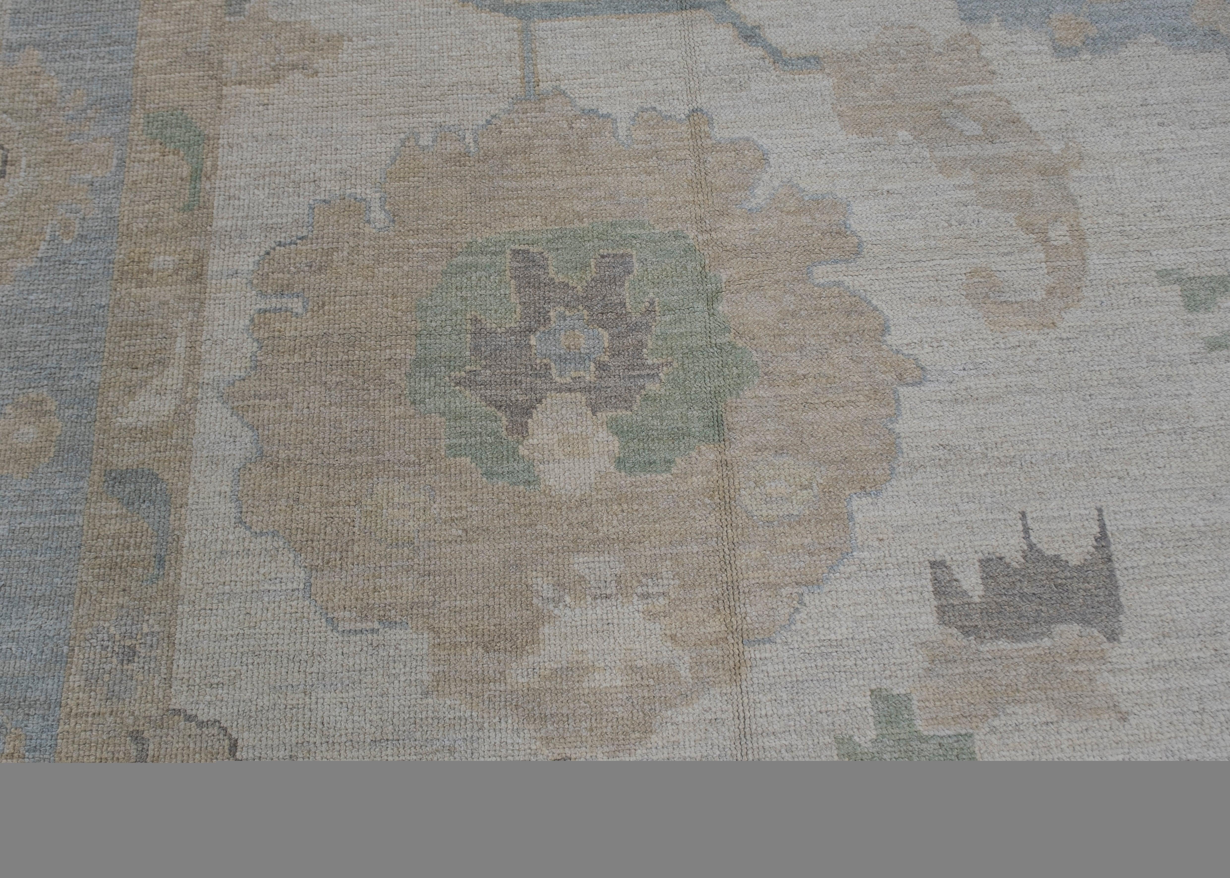 Hand-Knotted Turkish Oushak Rug 12'5
