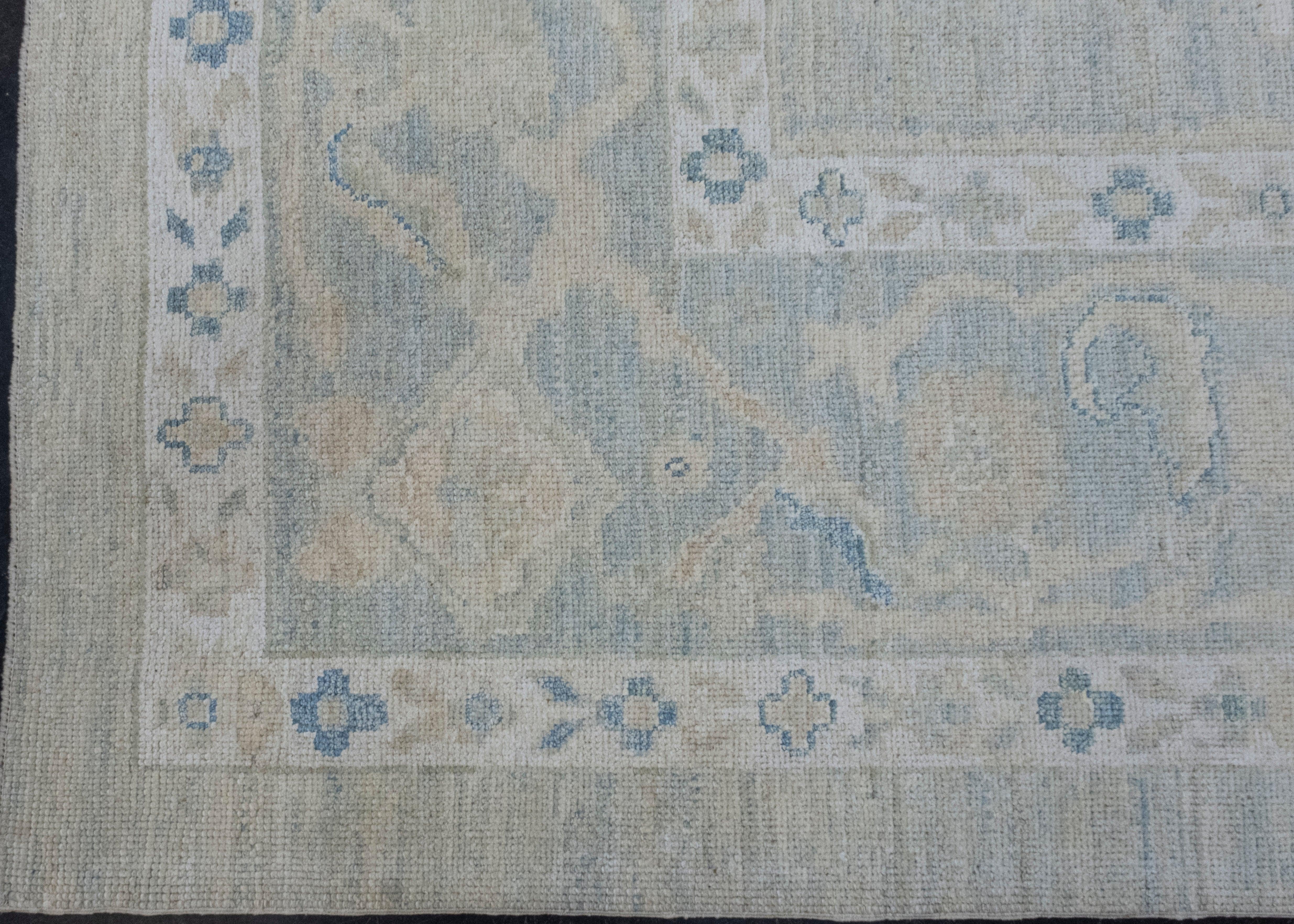 Hand-Knotted Turkish Oushak Rug 12'5