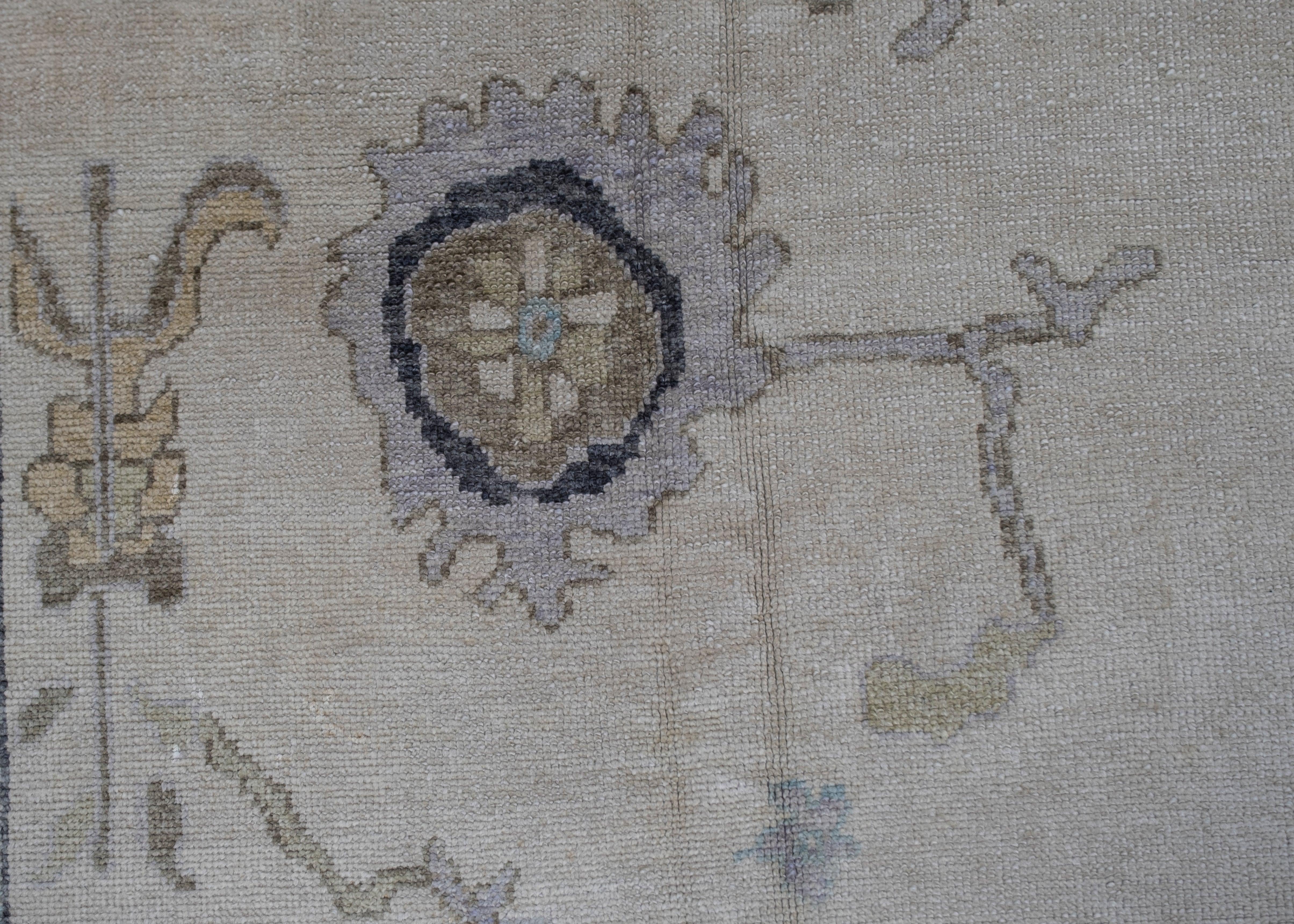 Hand-Knotted Turkish Oushak Rug 12'5