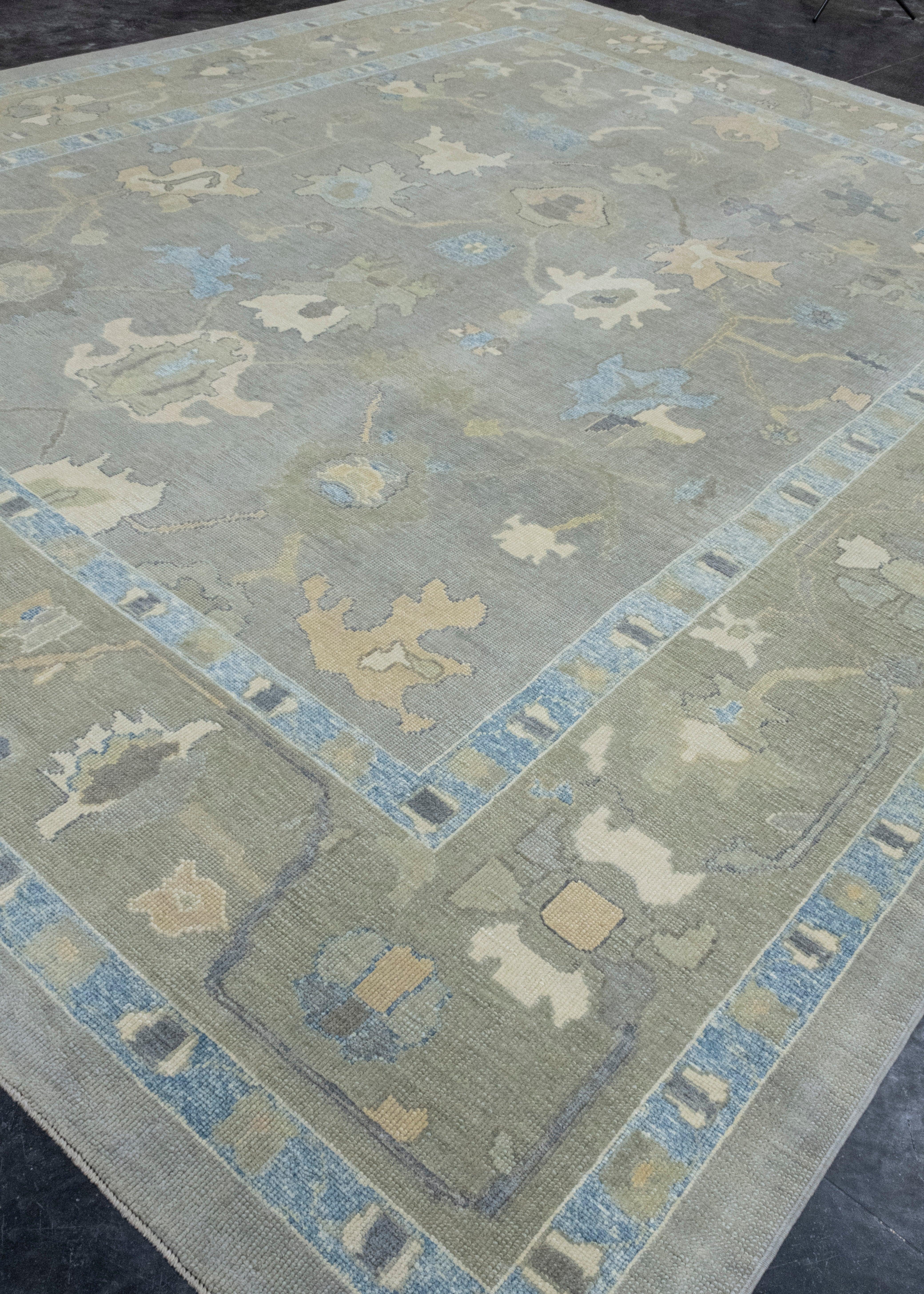 Hand-Knotted Turkish Oushak Rug 12'6