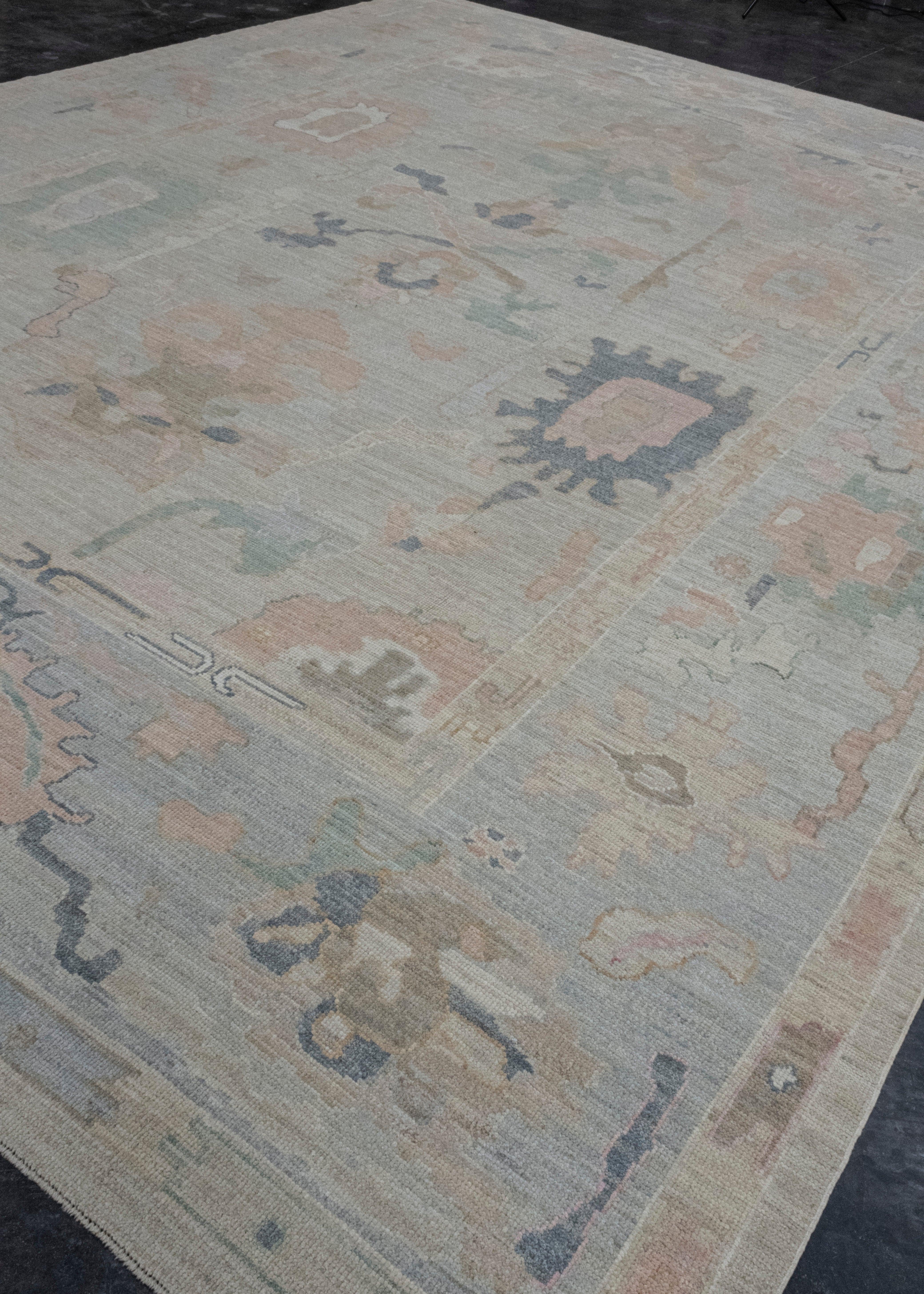 Hand-Knotted Turkish Oushak Rug 12'6