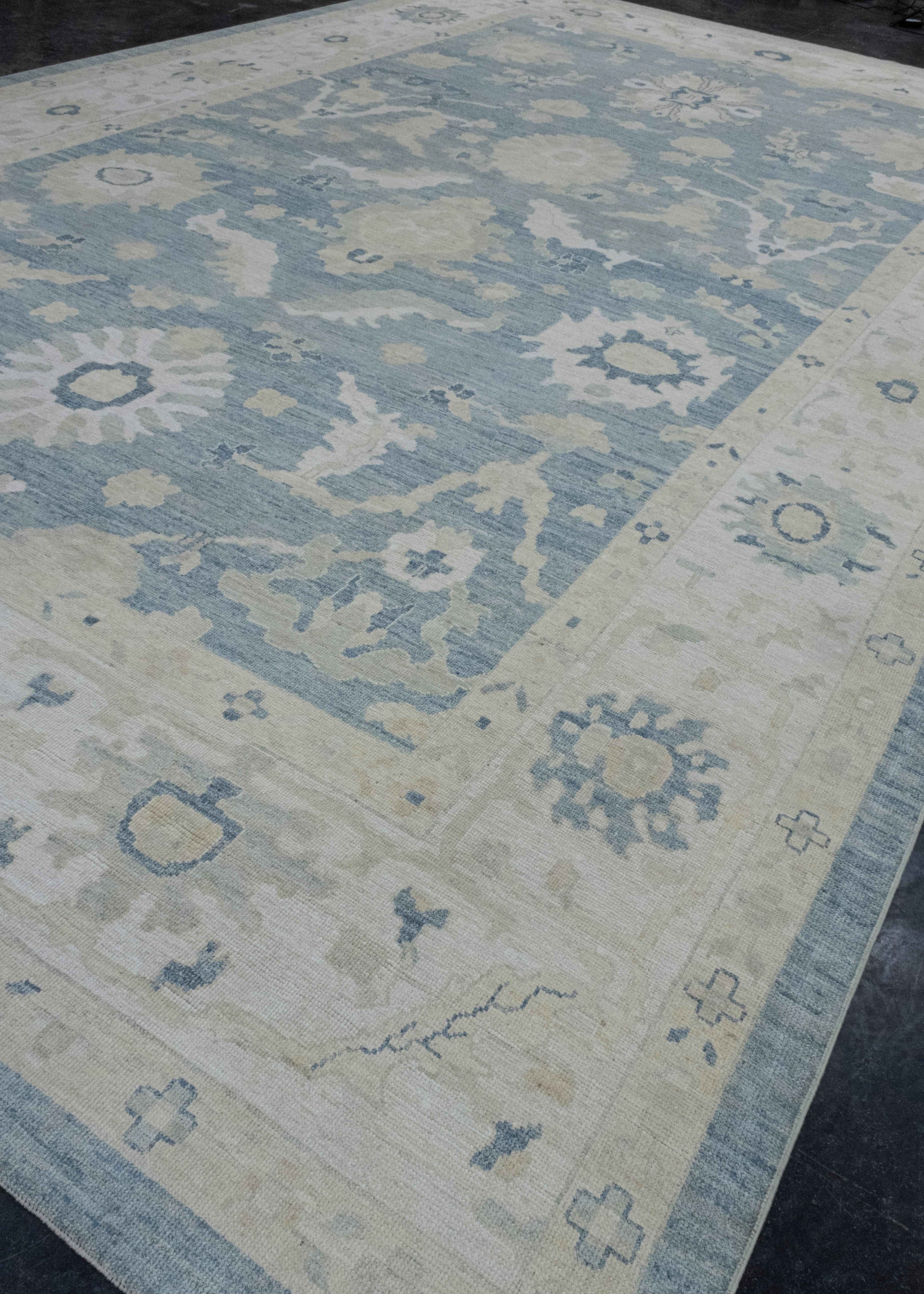 Hand-Knotted Turkish Oushak Rug 13' x 20'8