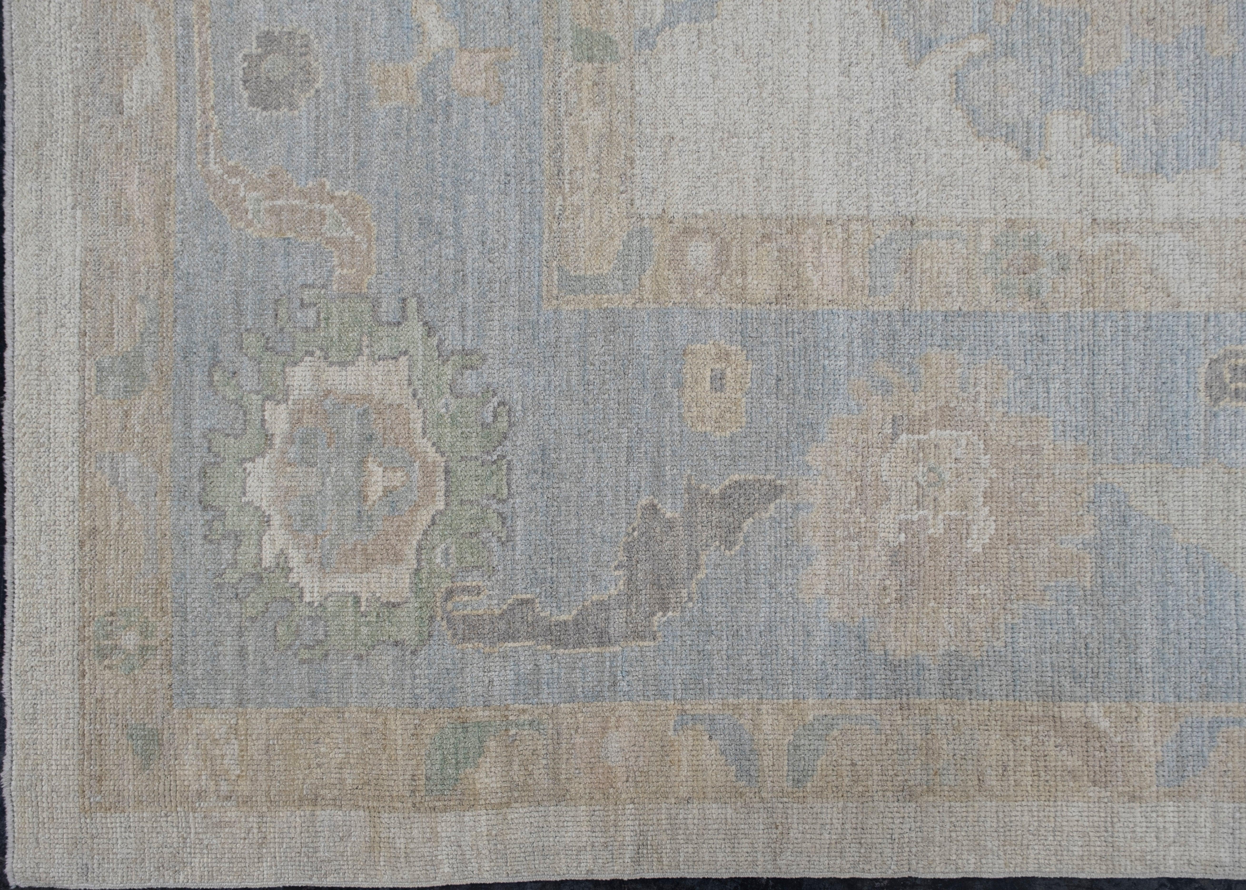 Hand-Knotted Turkish Oushak Rug 13'1