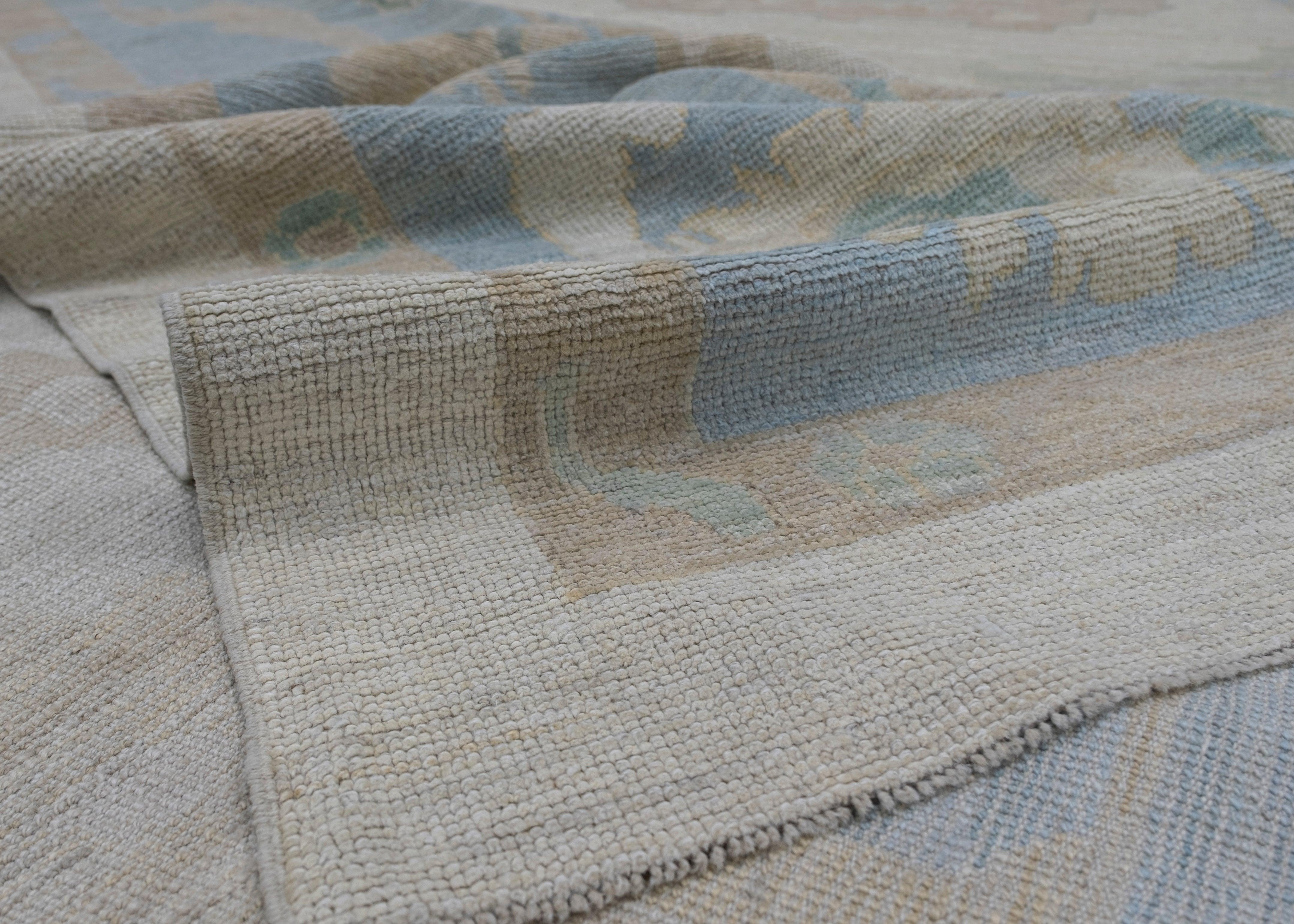 Hand-Knotted Turkish Oushak Rug 13'10
