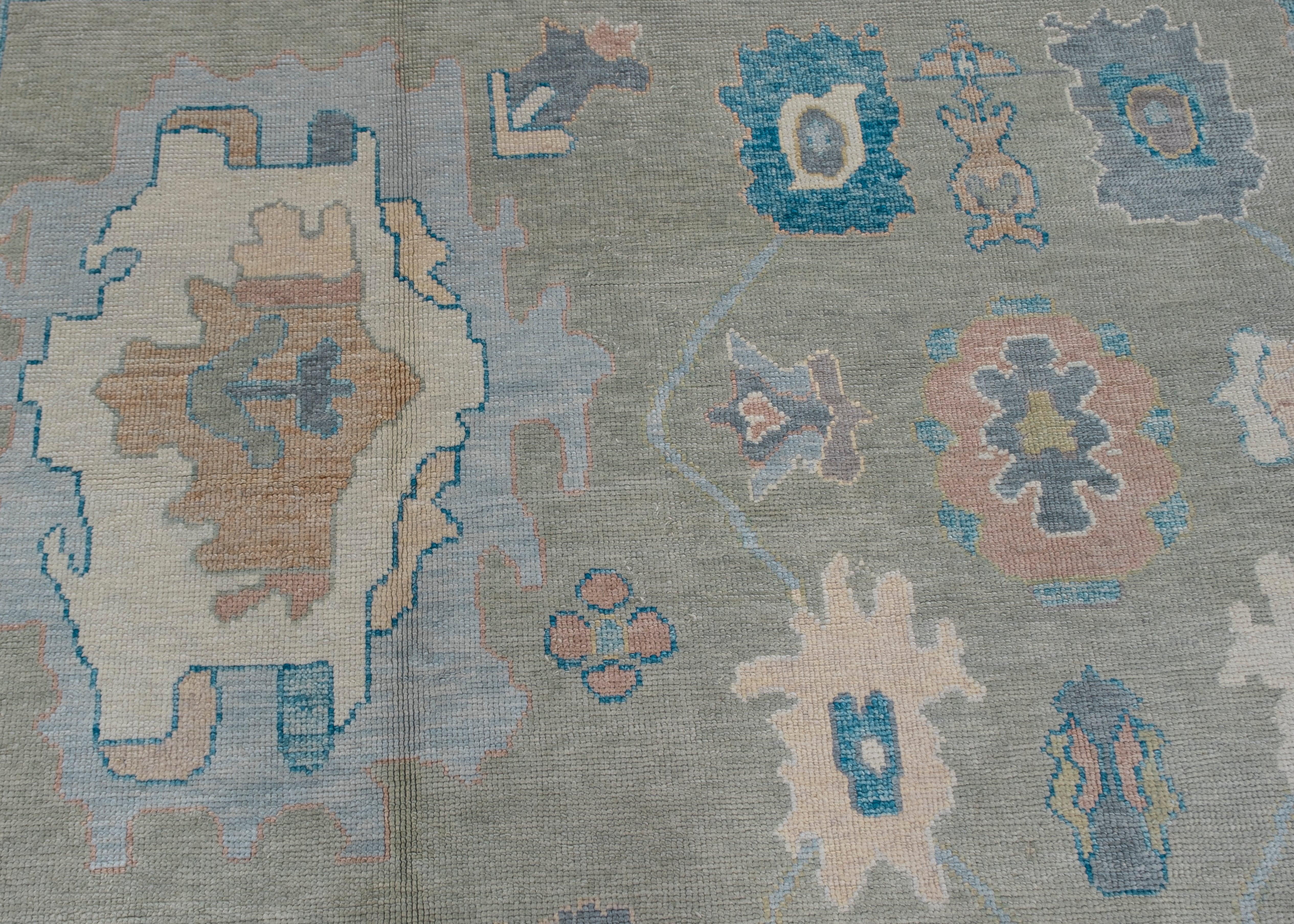 Hand-Knotted Turkish Oushak Rug 13'11