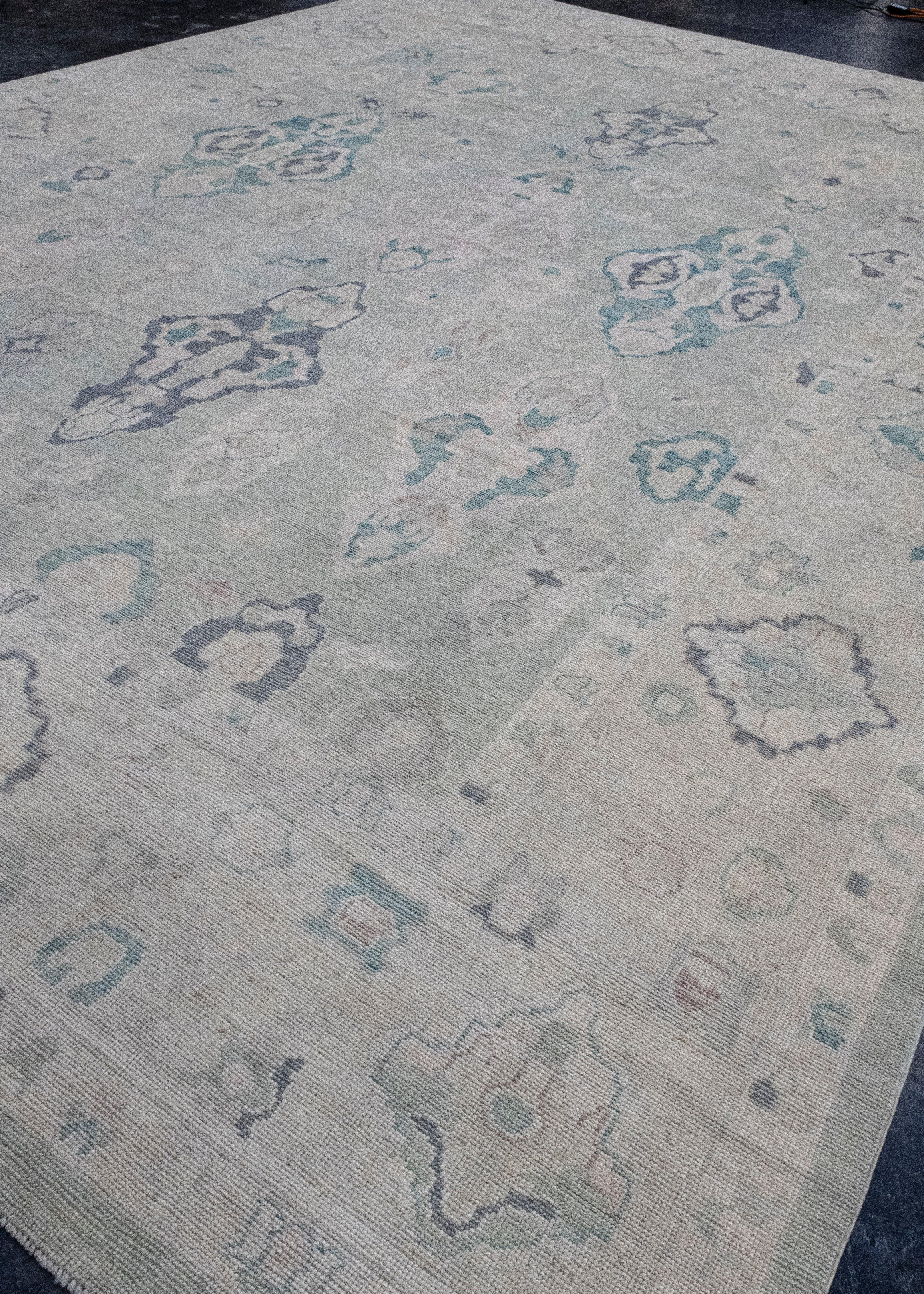 Hand-Knotted Turkish Oushak Rug 13'6