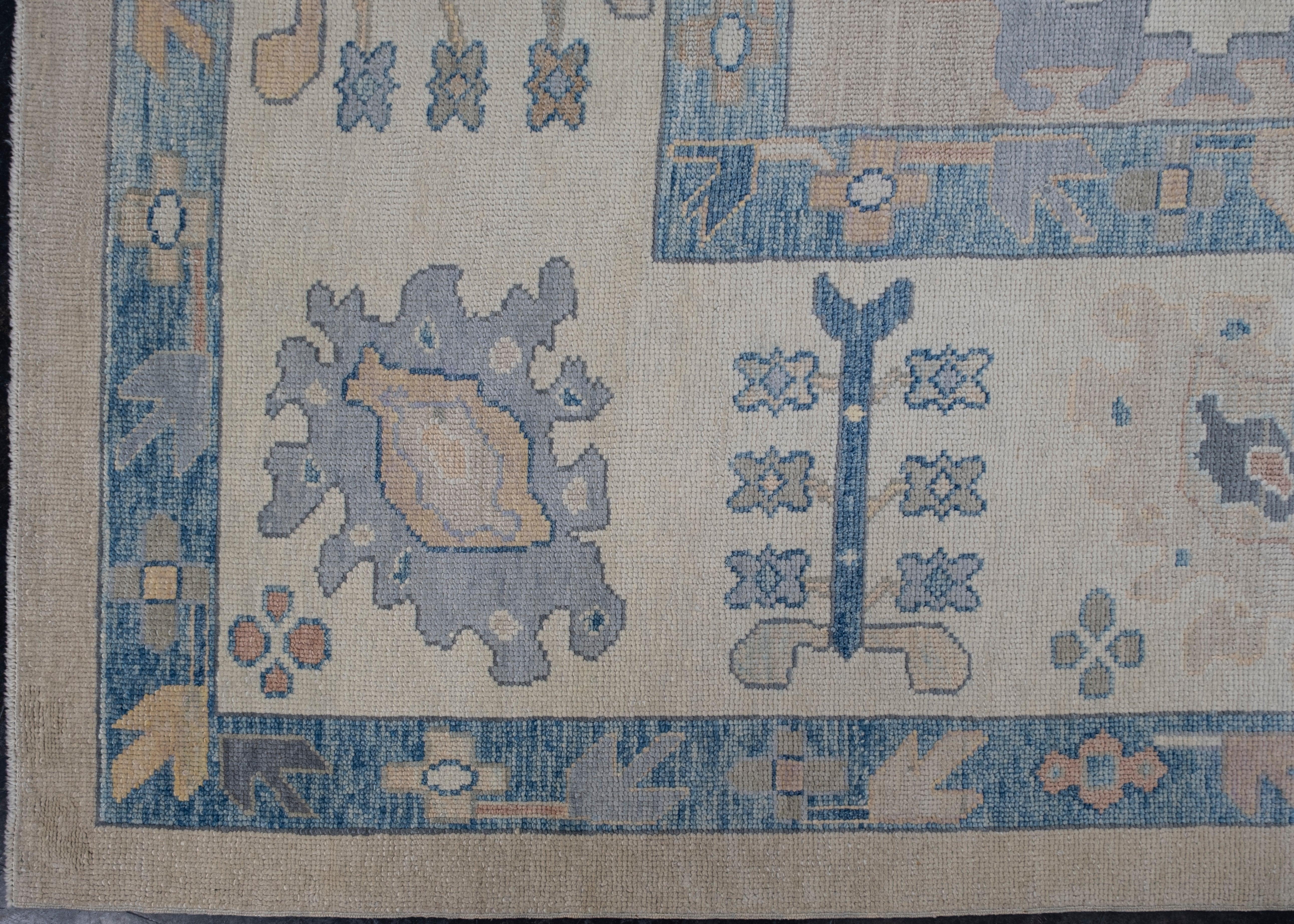 Hand-Knotted Turkish Oushak Rug 13'7