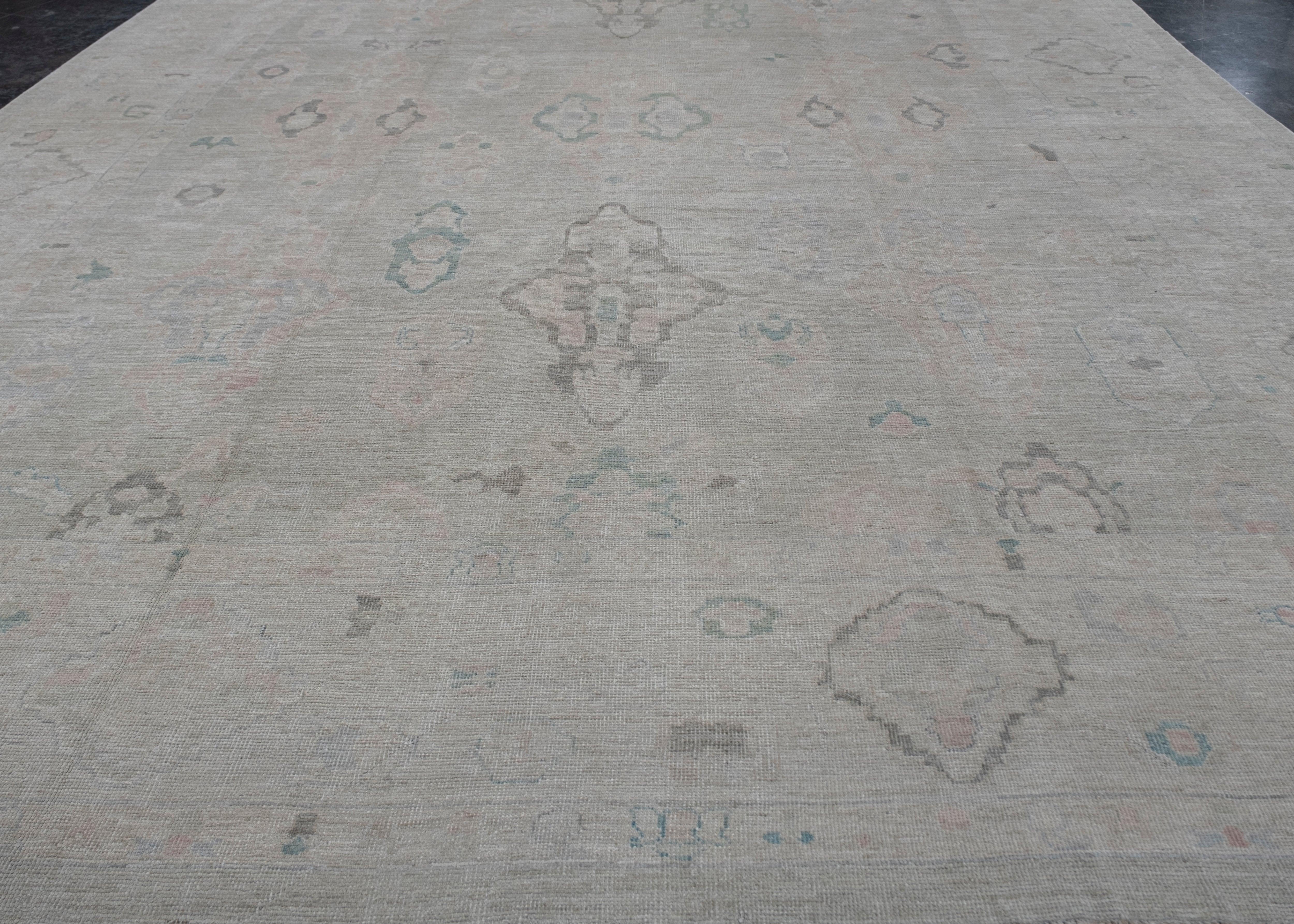 Hand-Knotted Turkish Oushak Rug 13'8