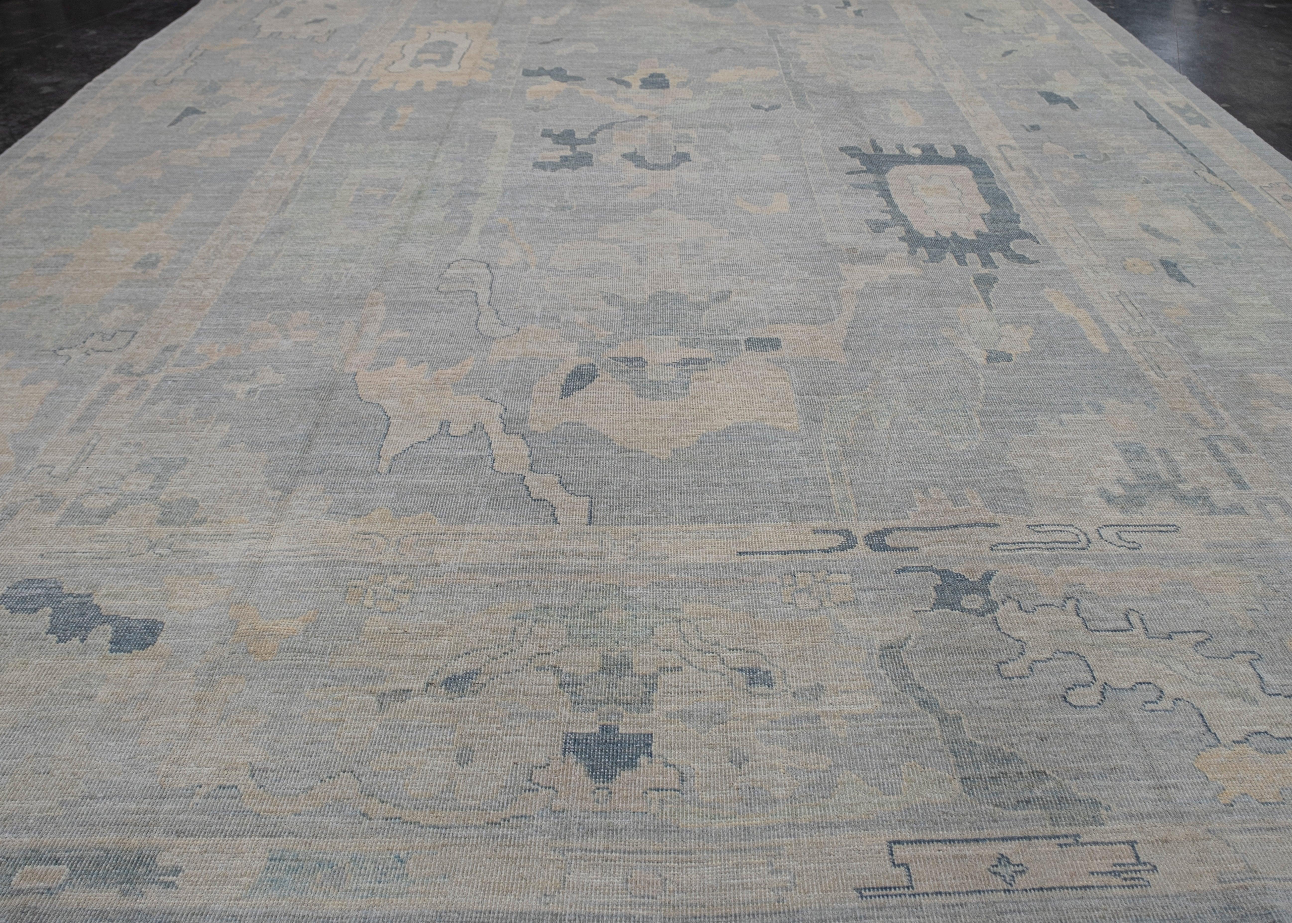 Hand-Knotted Turkish Oushak Rug 14' x 19'9
