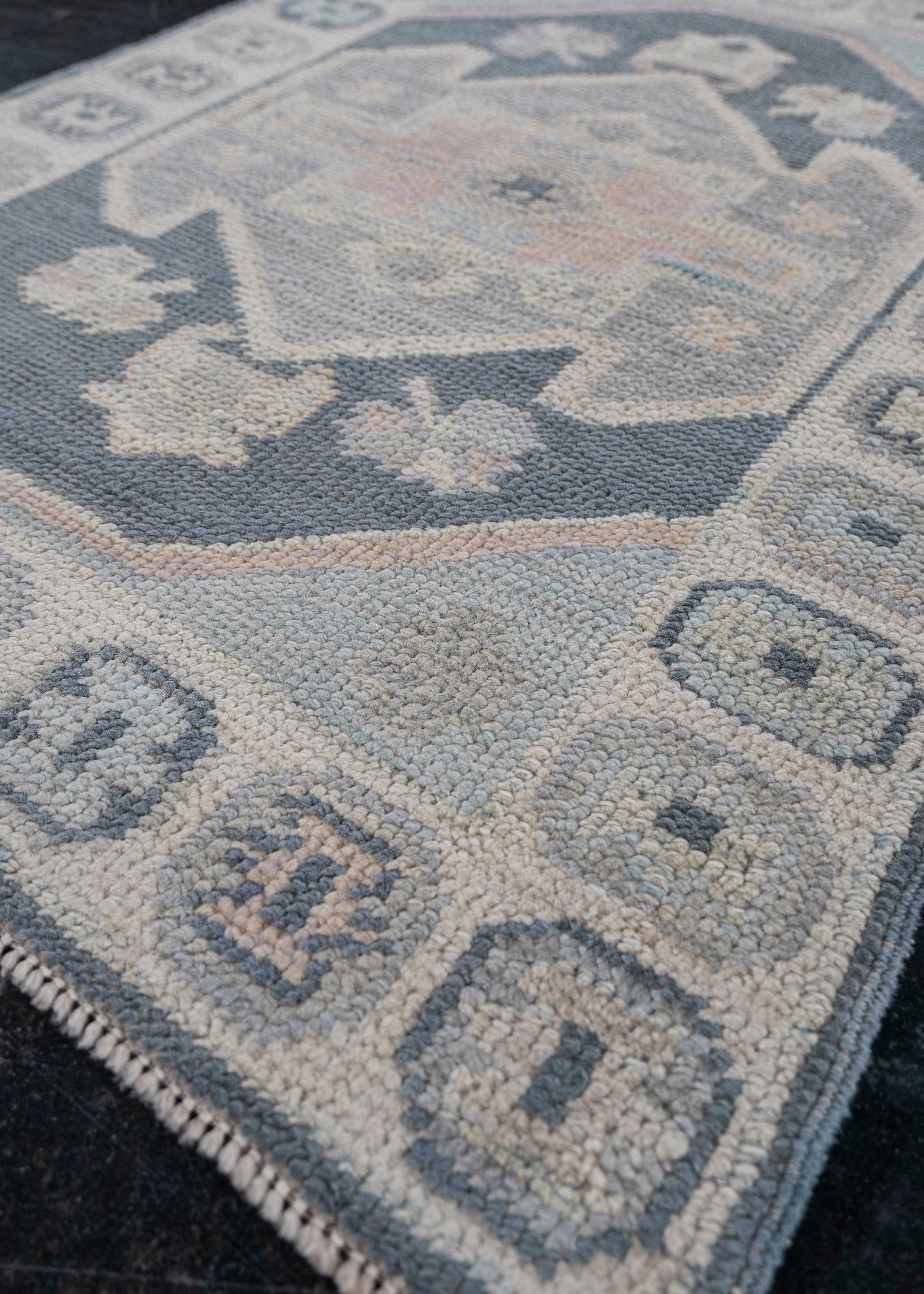 Hand-Knotted Turkish Oushak Rug 2'2