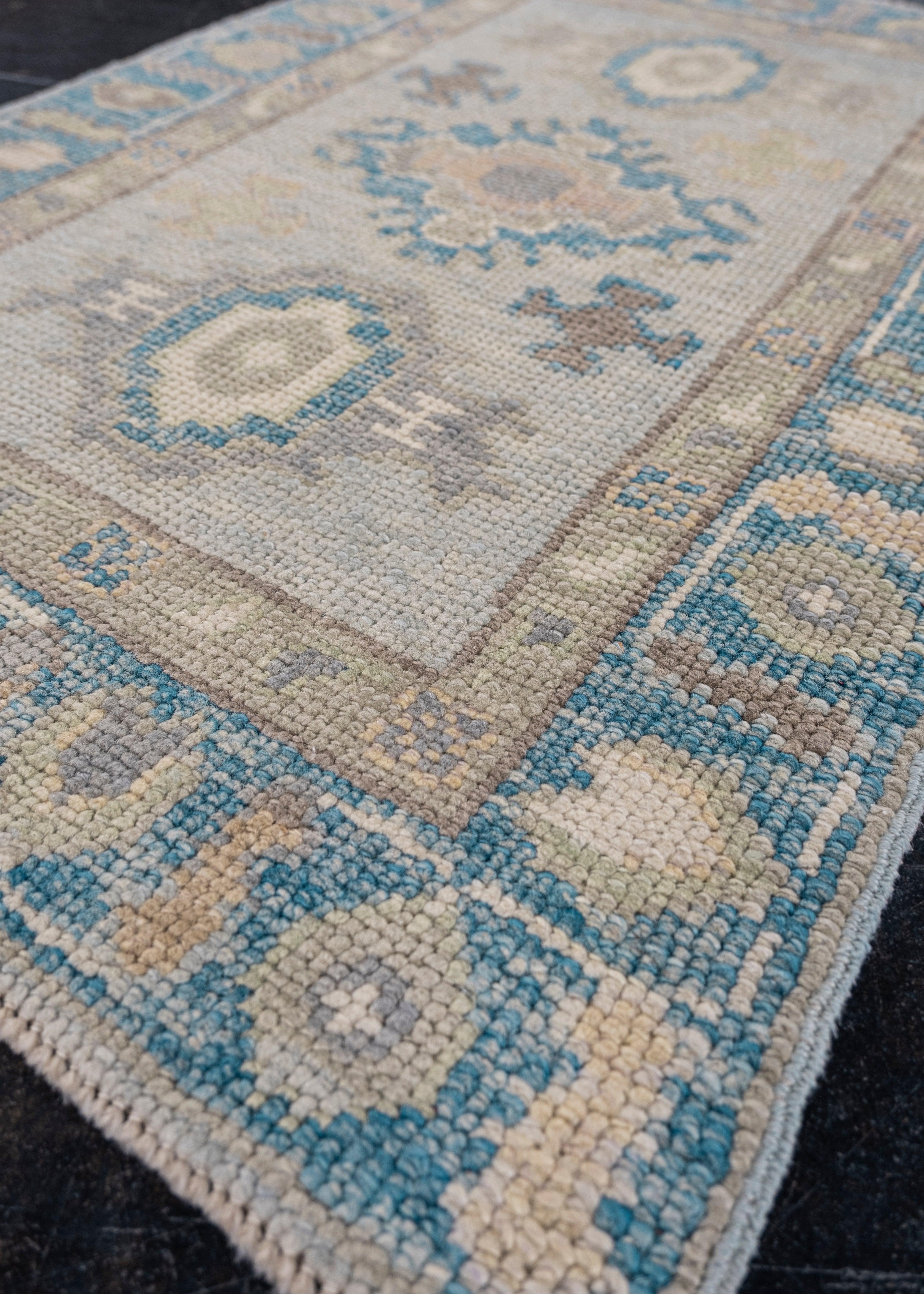 Hand-Knotted Turkish Oushak Rug 2'2