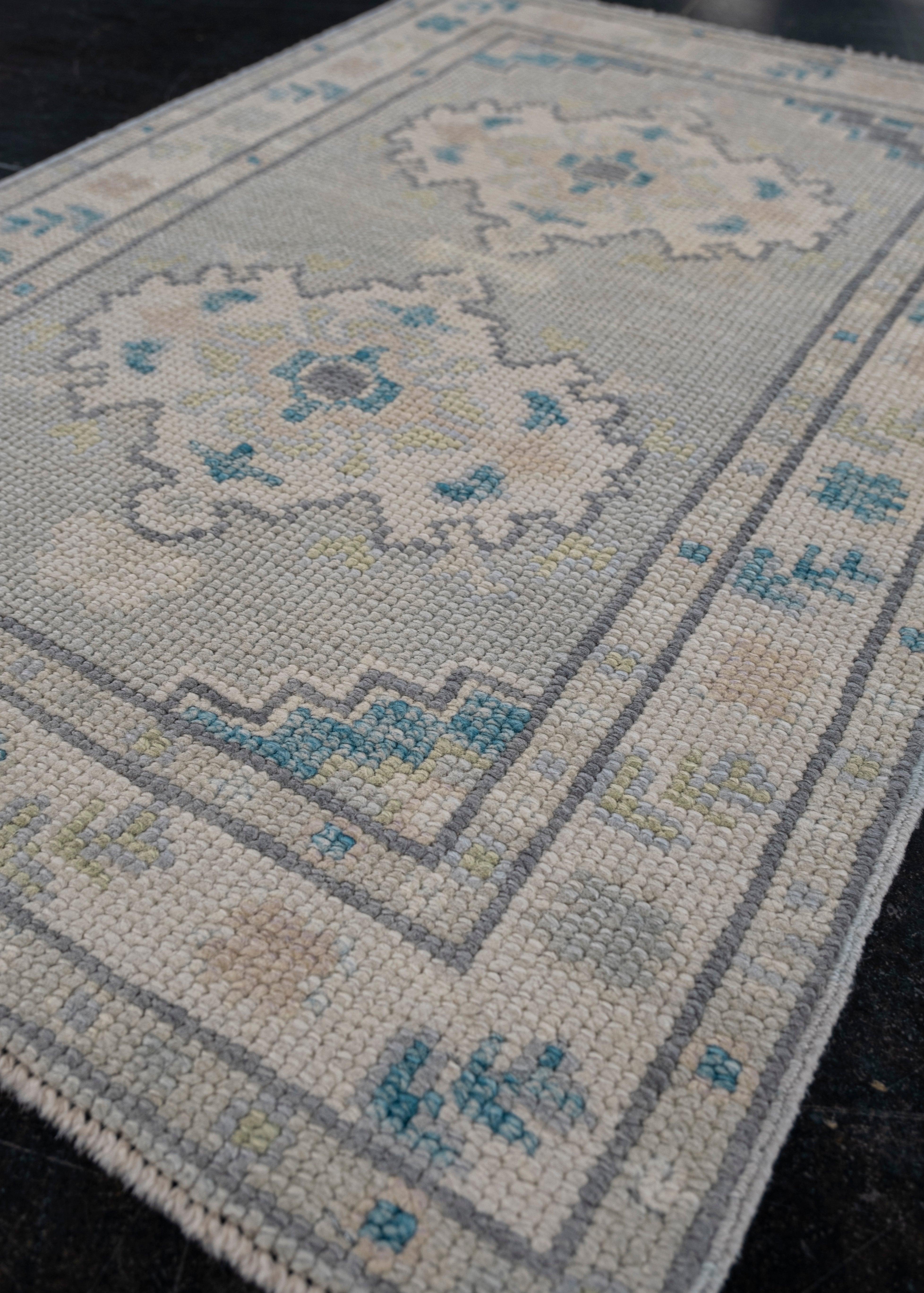 Hand-Knotted Turkish Oushak Rug 2'2