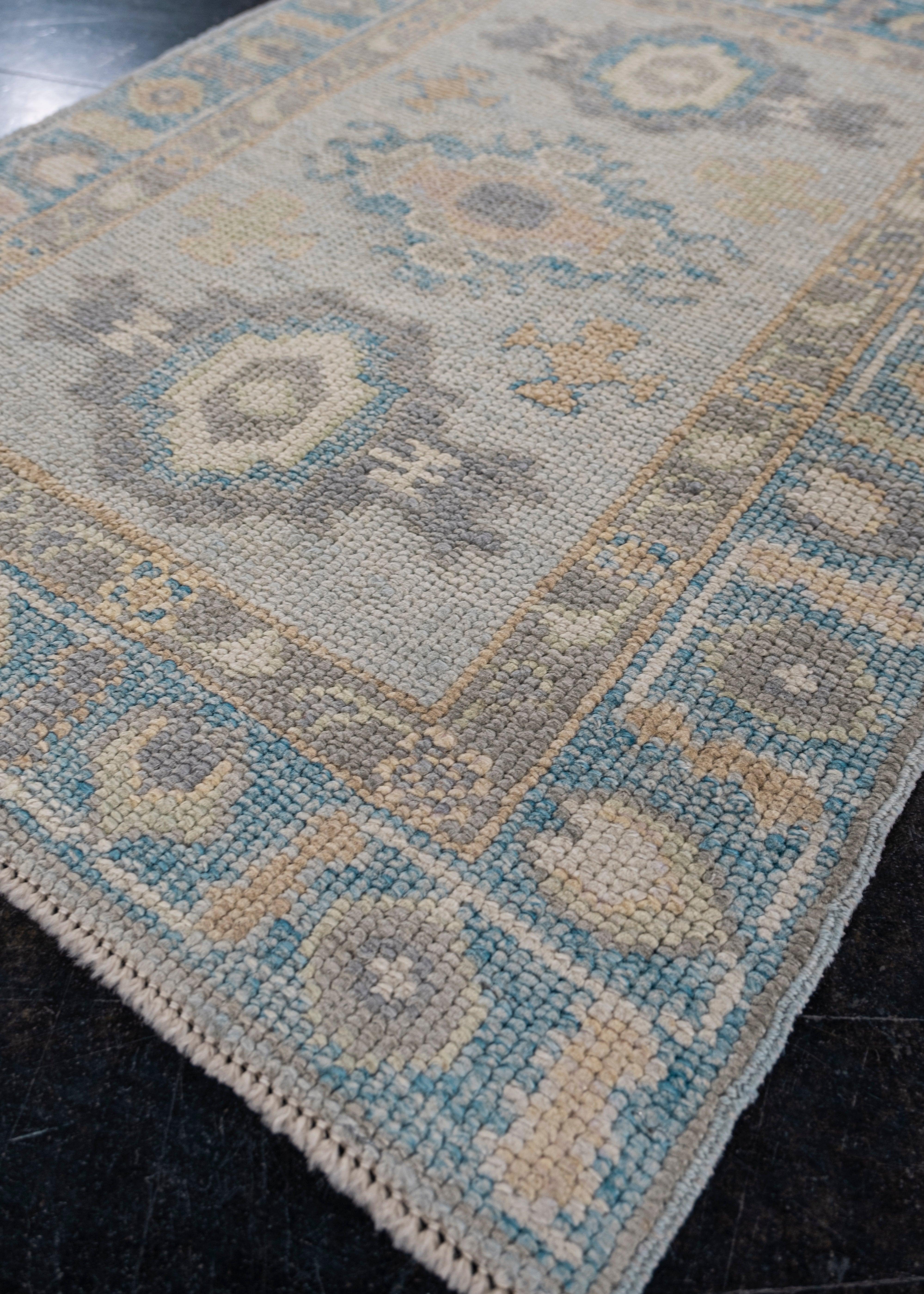 Hand-Knotted Turkish Oushak Rug 2'3