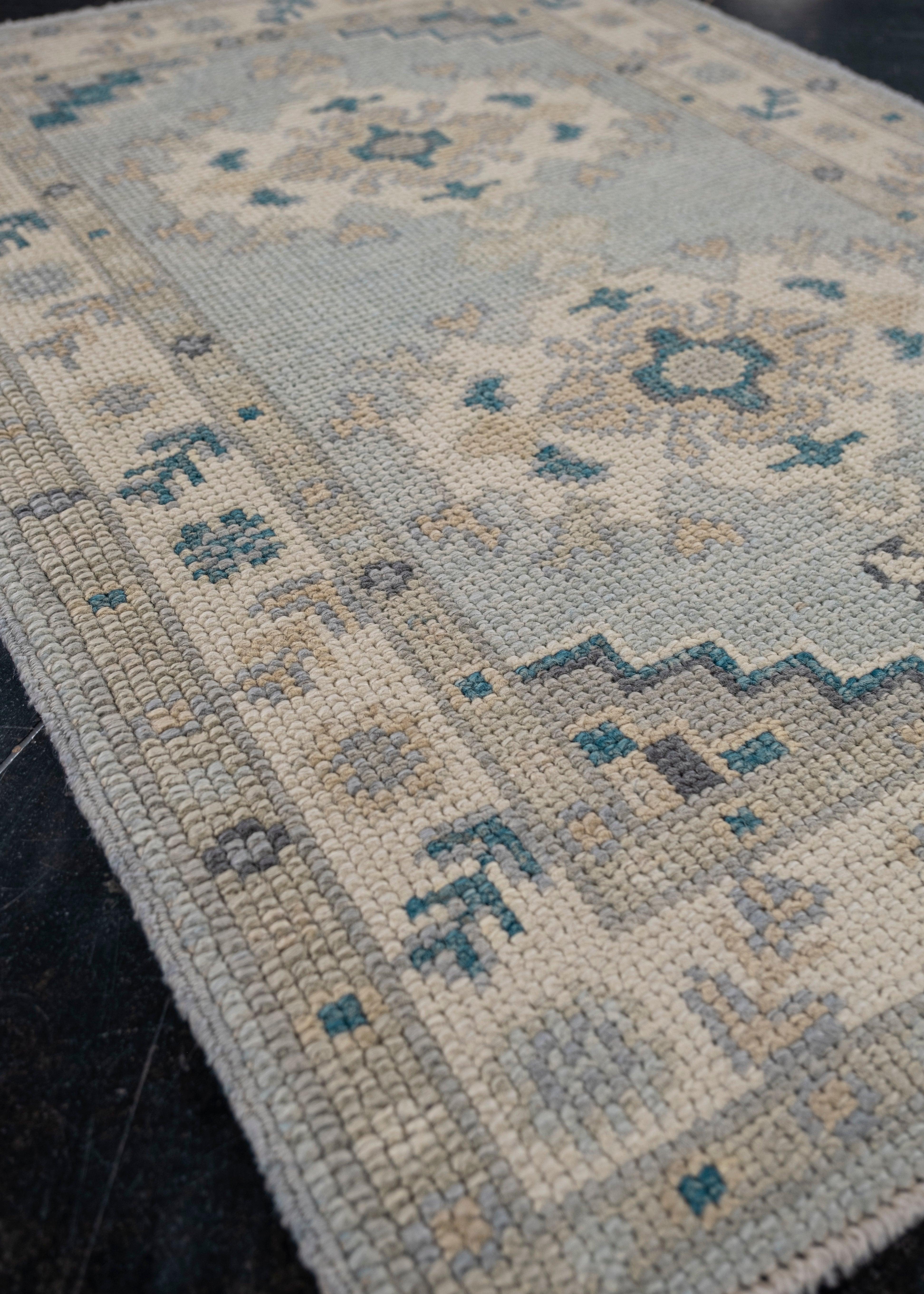 Hand-Knotted Turkish Oushak Rug 2'3