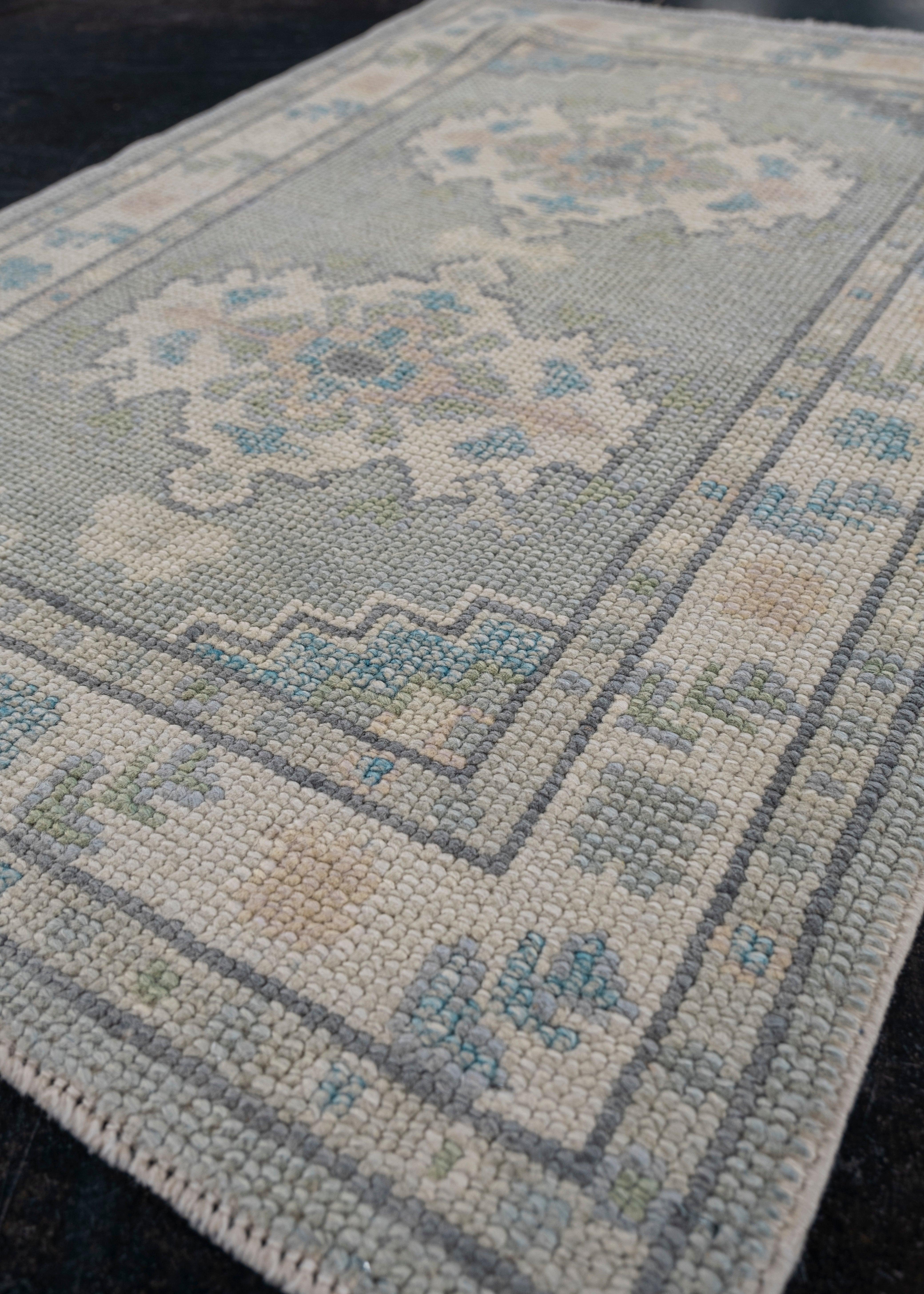 Hand-Knotted Turkish Oushak Rug 2'3