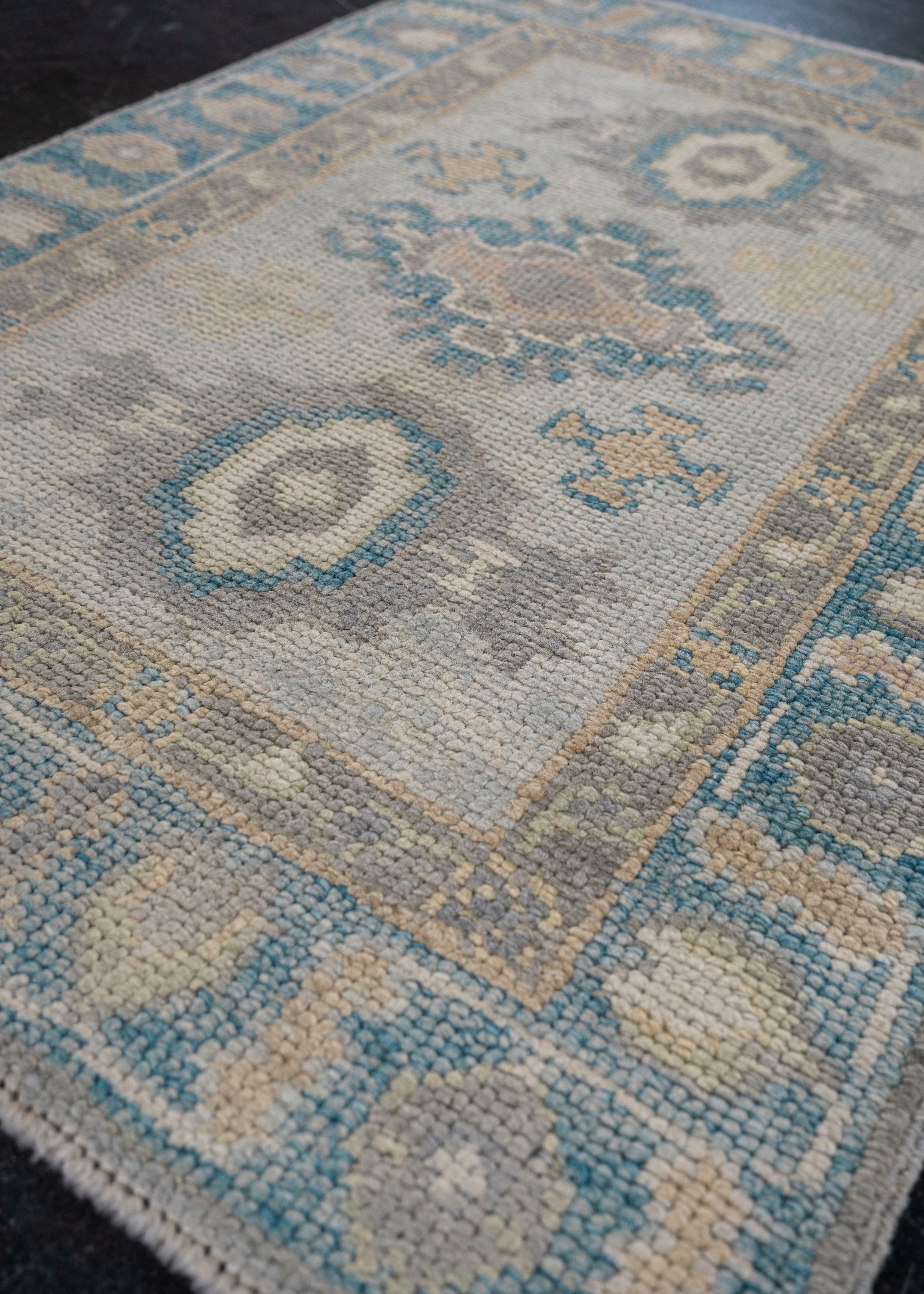 Hand-Knotted Turkish Oushak Rug 2'4