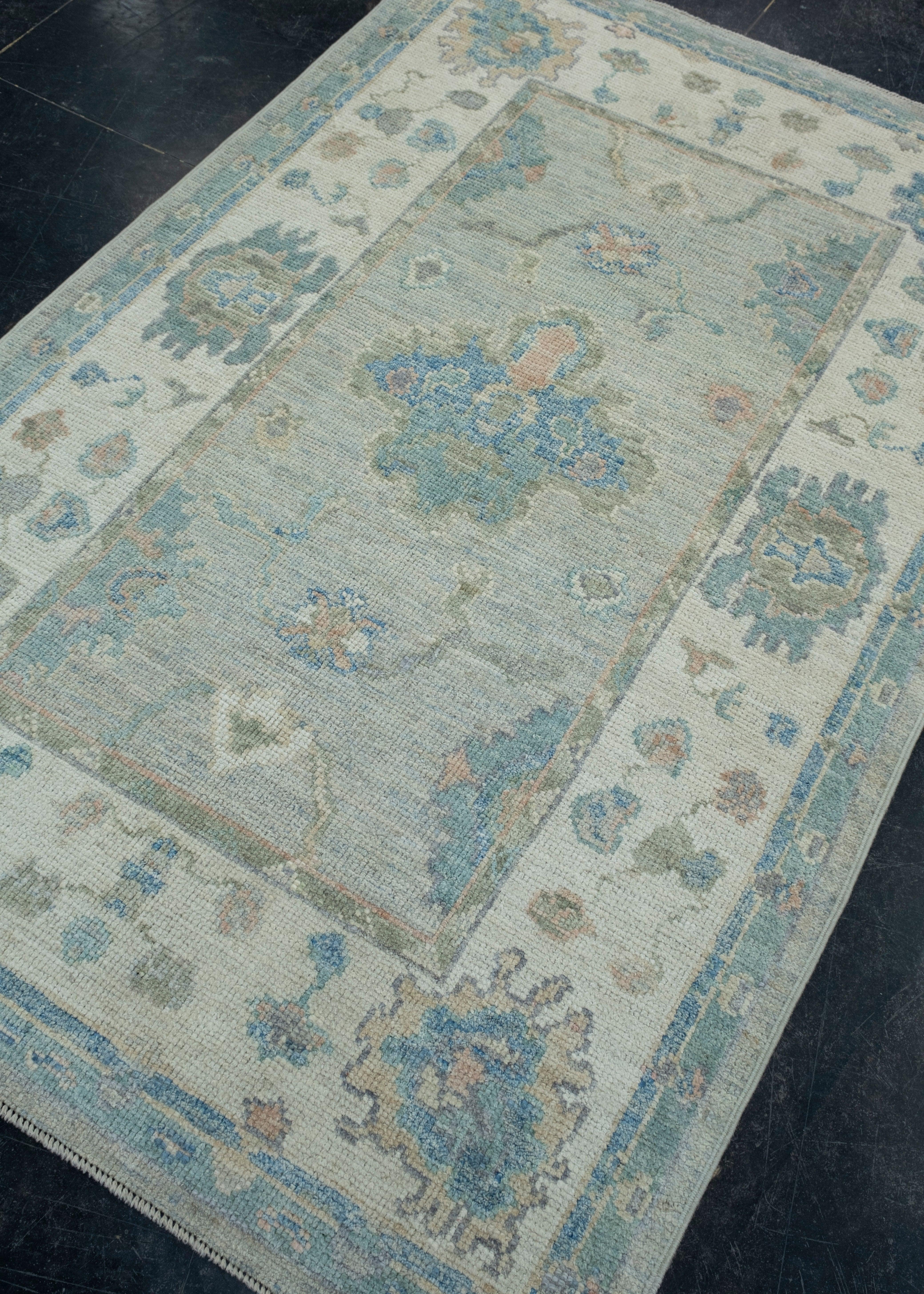 Hand-Knotted Turkish Oushak Rug 3'10