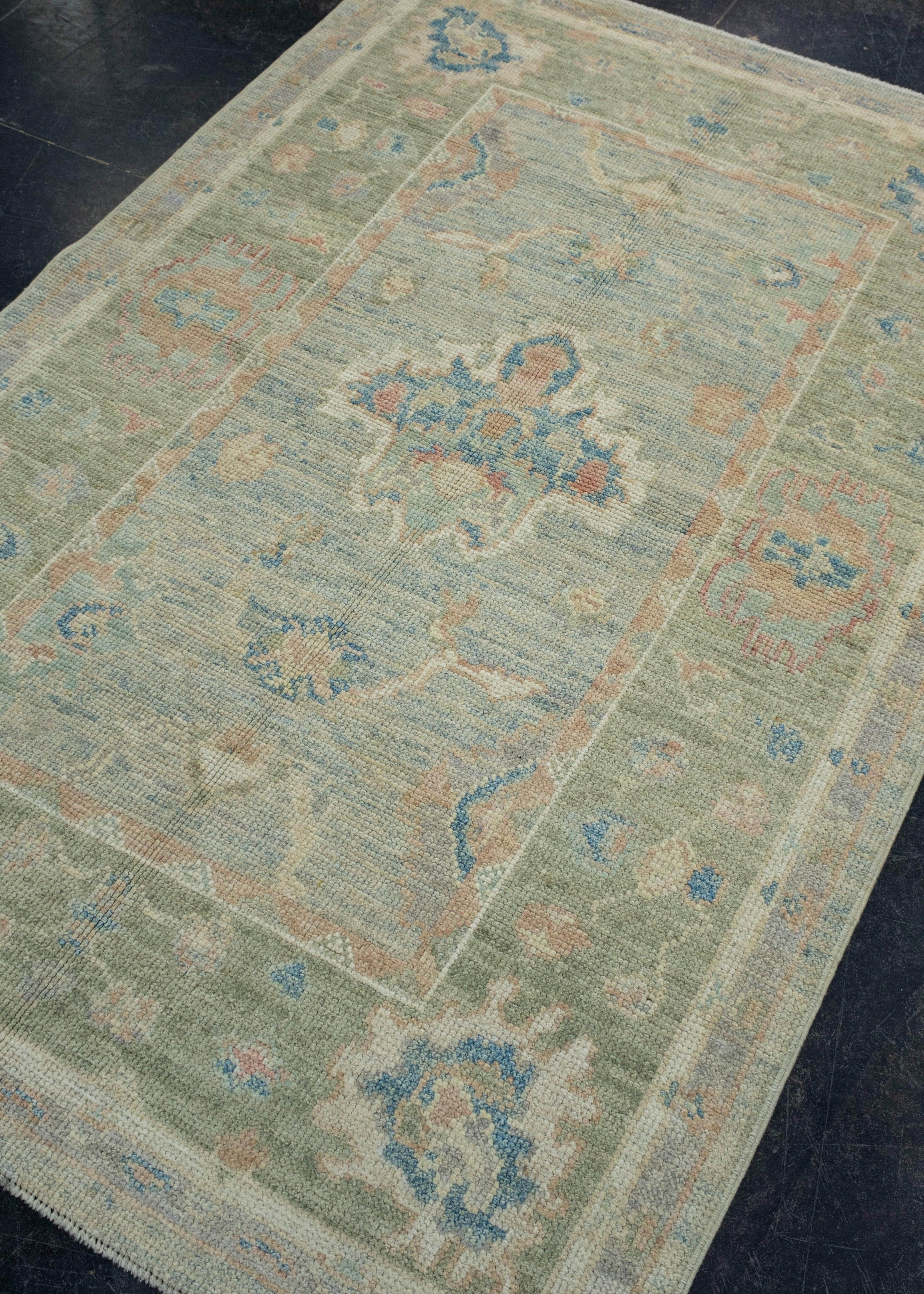 Hand-Knotted Turkish Oushak Rug 3'10
