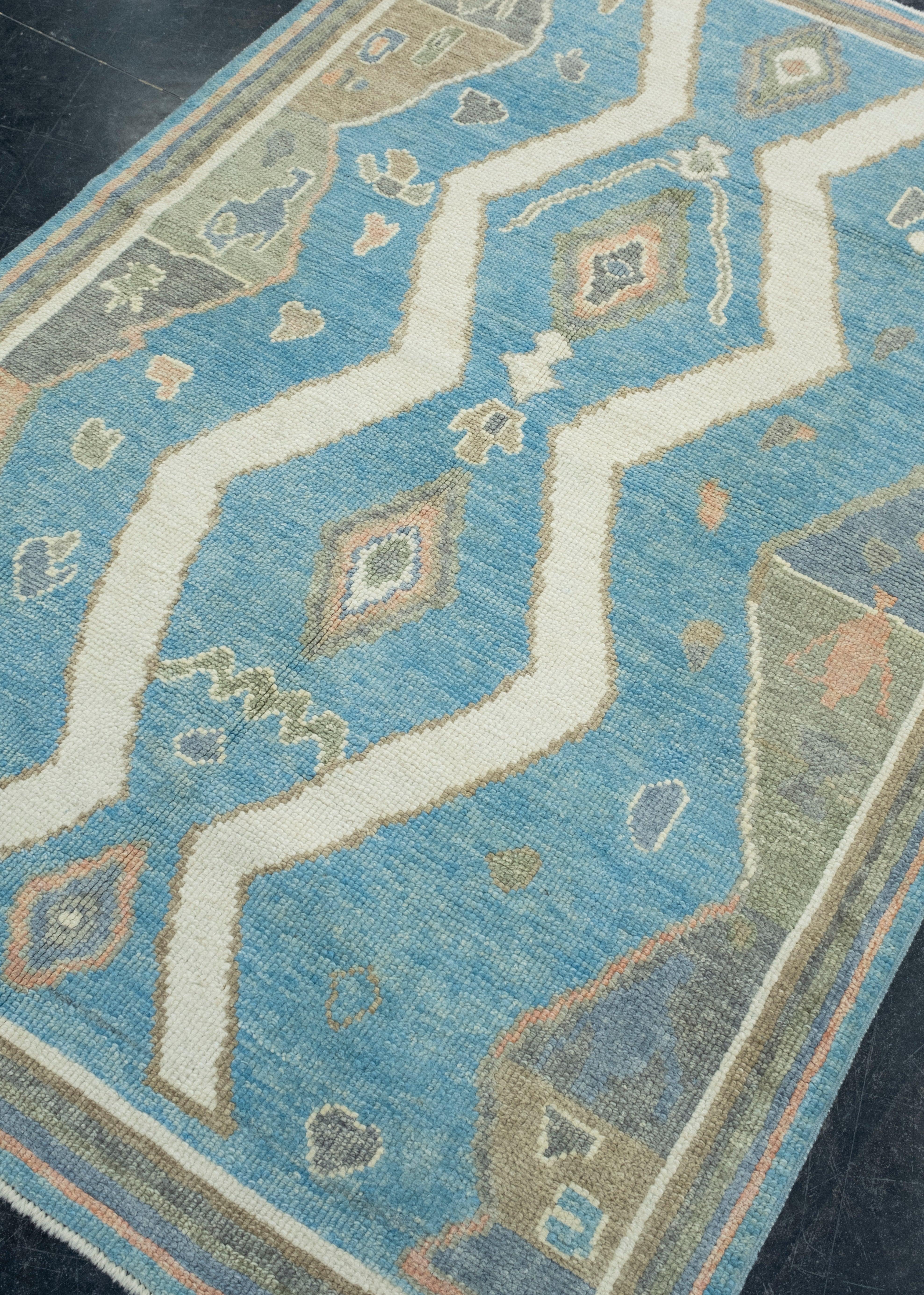 Hand-Knotted Turkish Oushak Rug 3'11