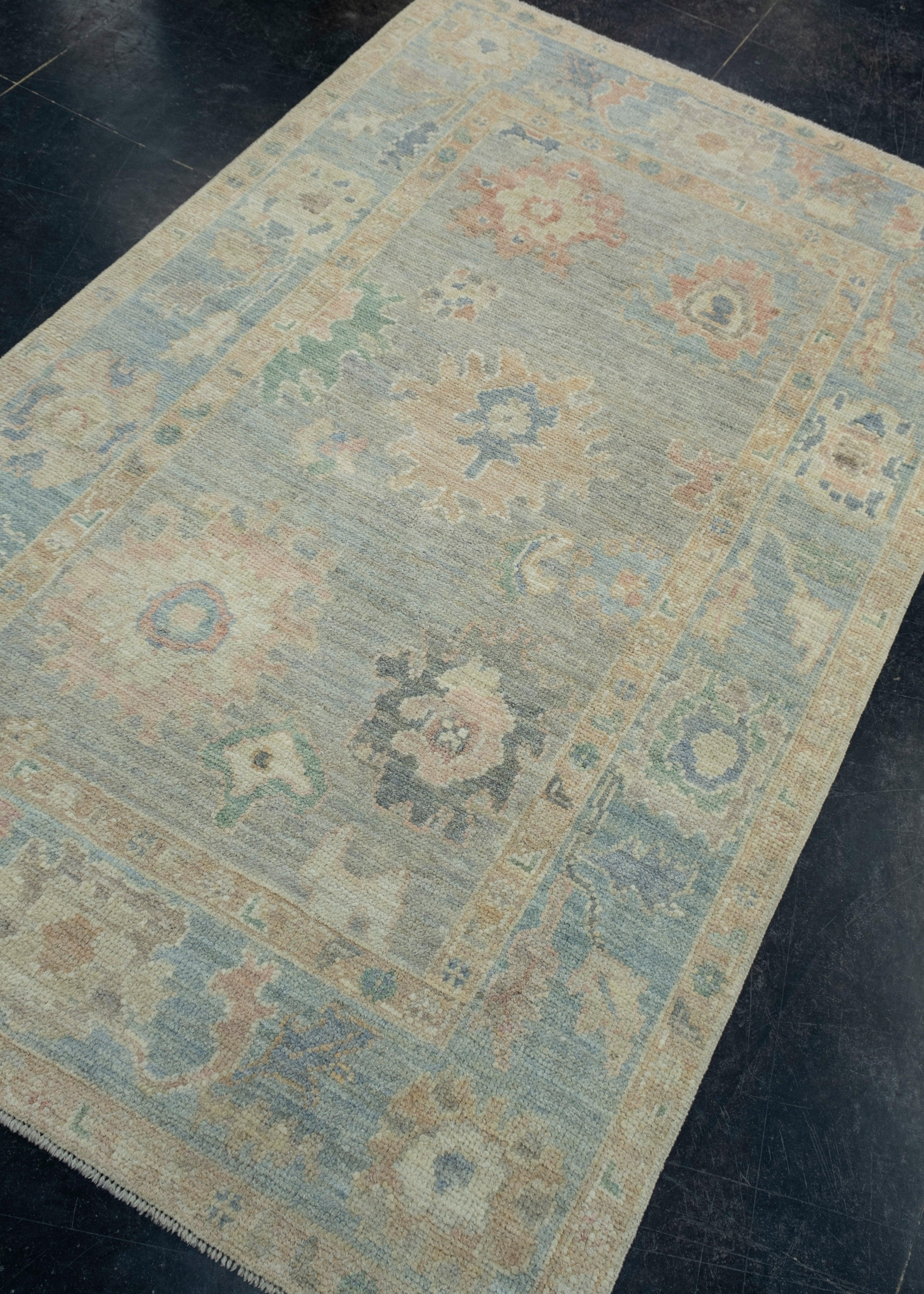 Hand-Knotted Turkish Oushak Rug 3'11