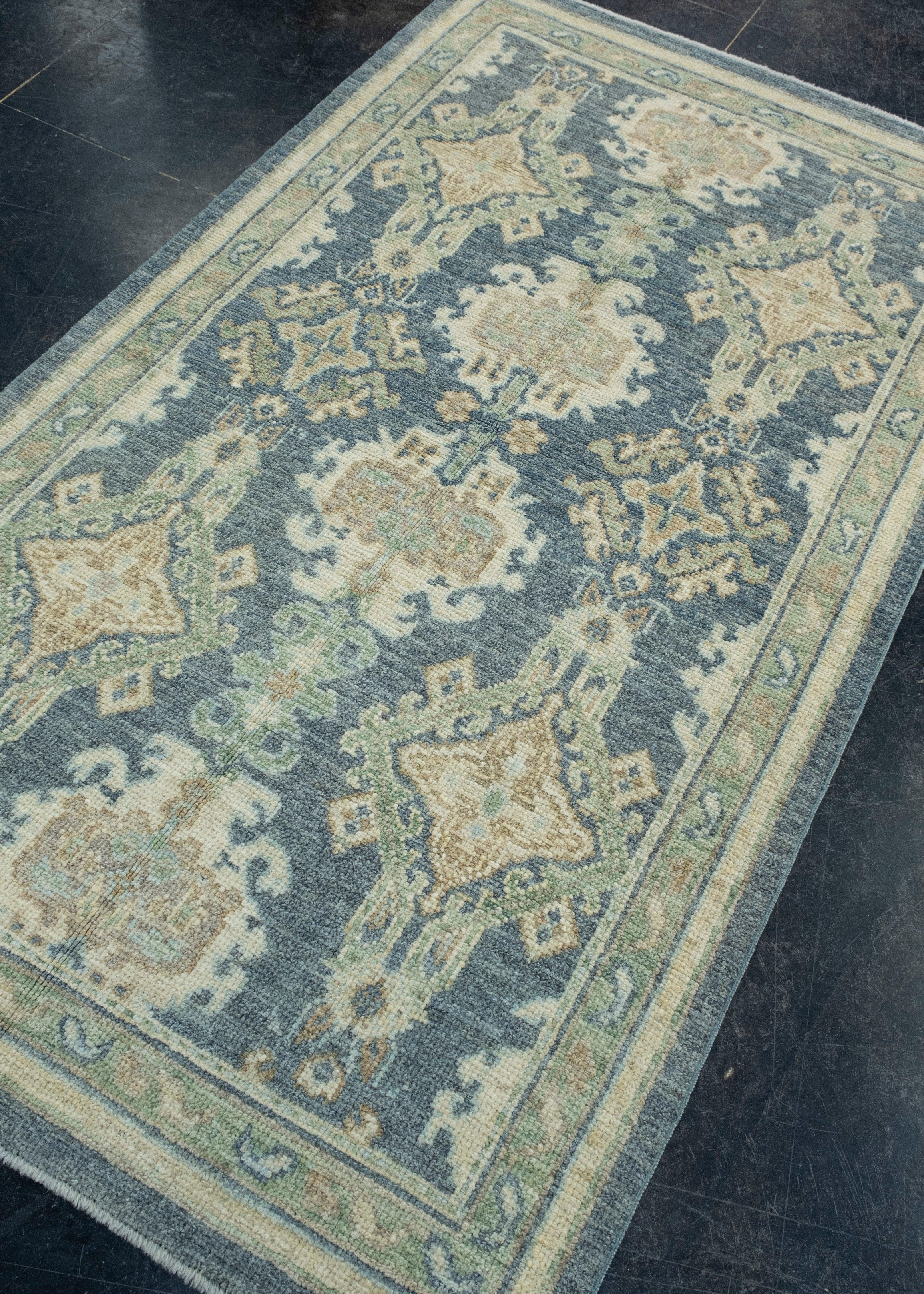 Hand-Knotted Turkish Oushak Rug 3'9