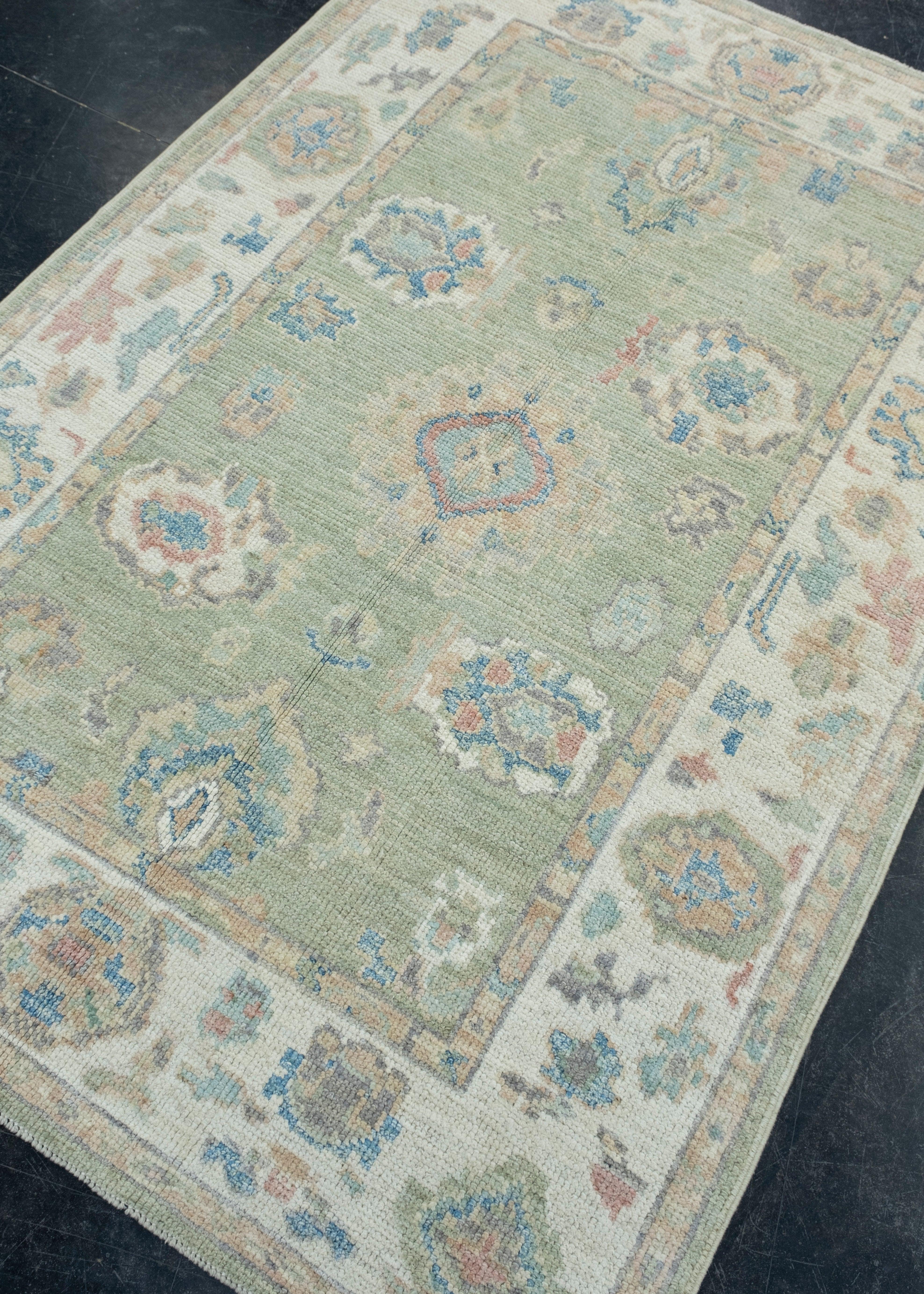Hand-Knotted Turkish Oushak Rug 4' x 5'10