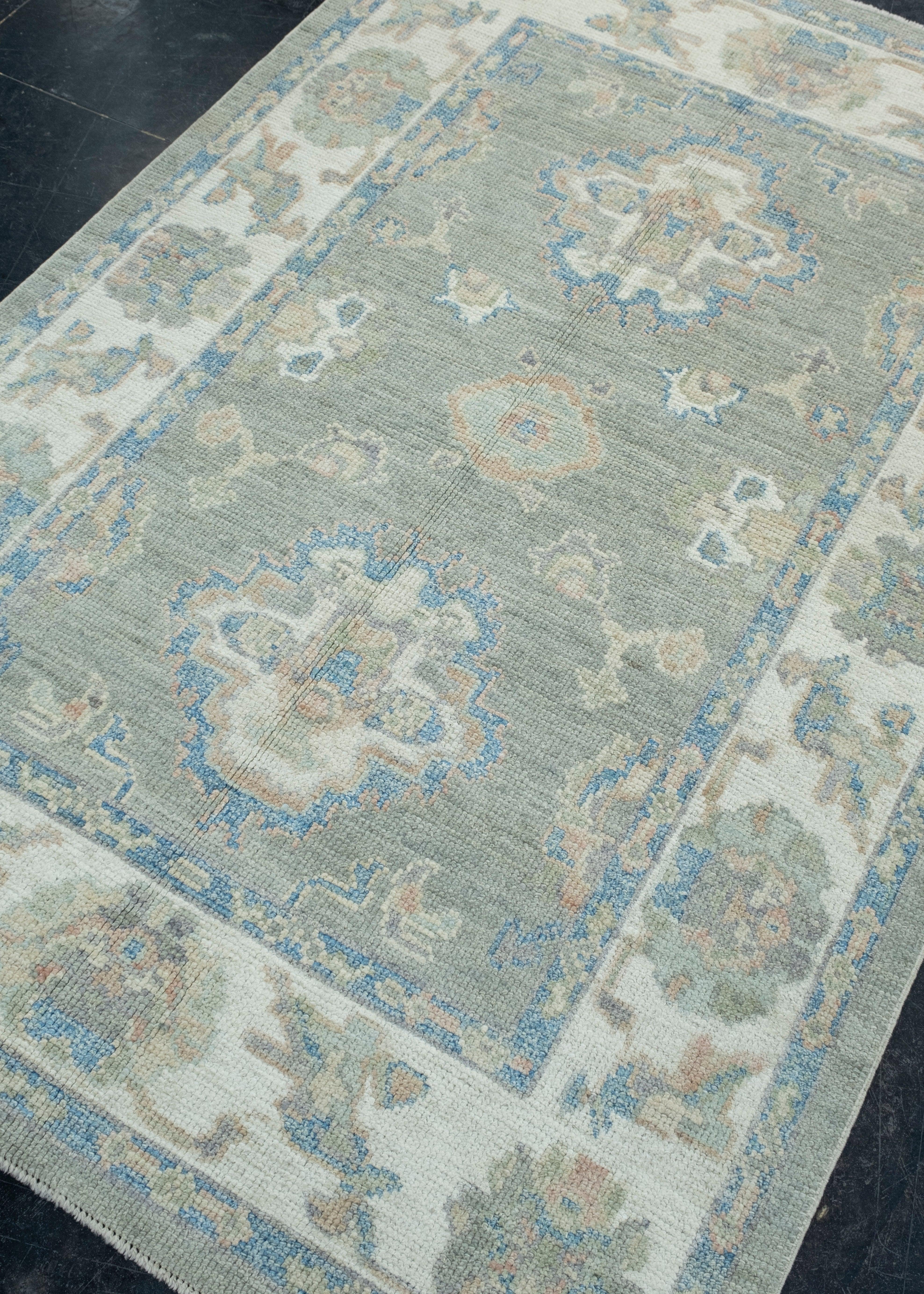 Hand-Knotted Turkish Oushak Rug 4' x 5'11