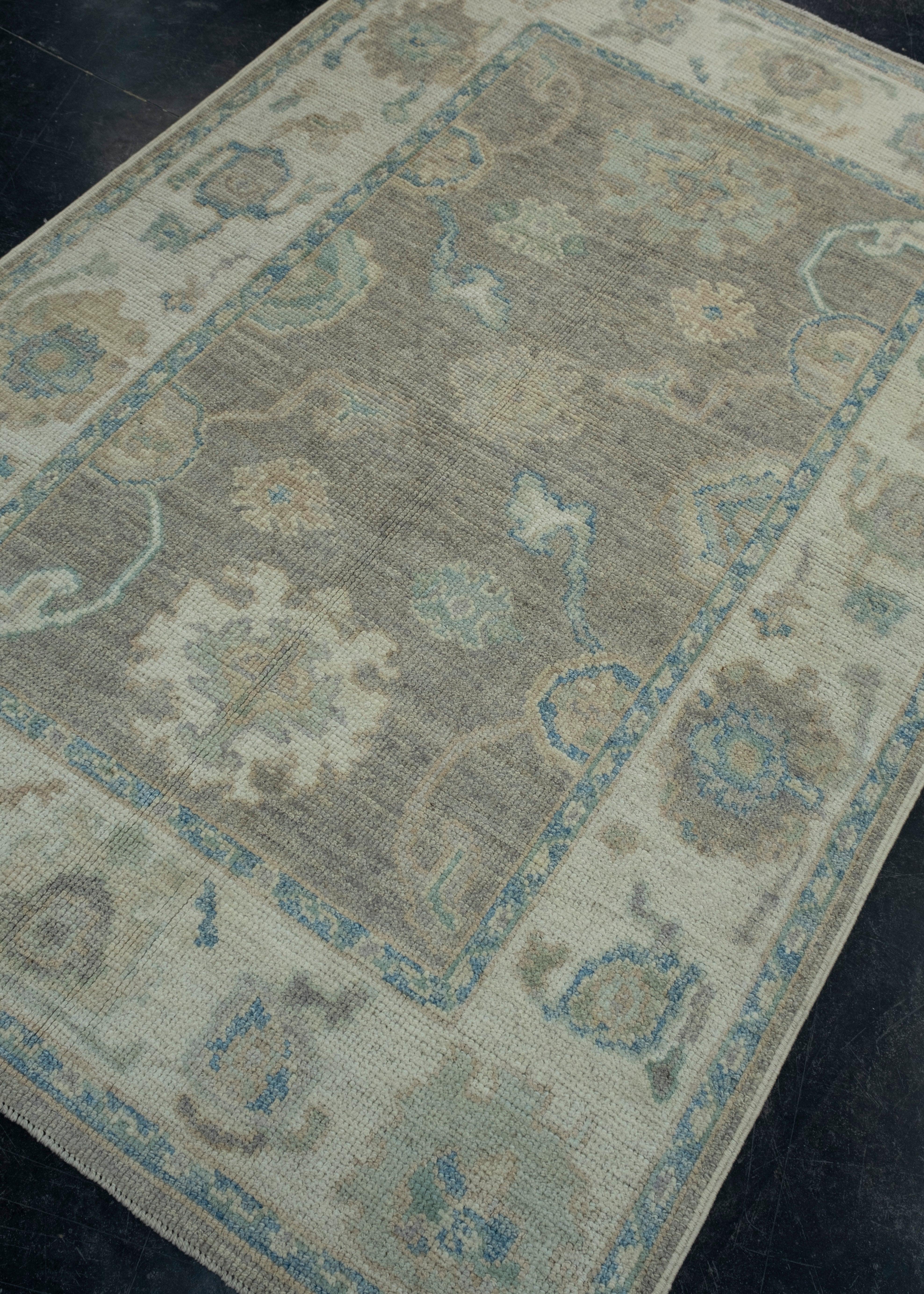 Hand-Knotted Turkish Oushak Rug 4' x 5'11