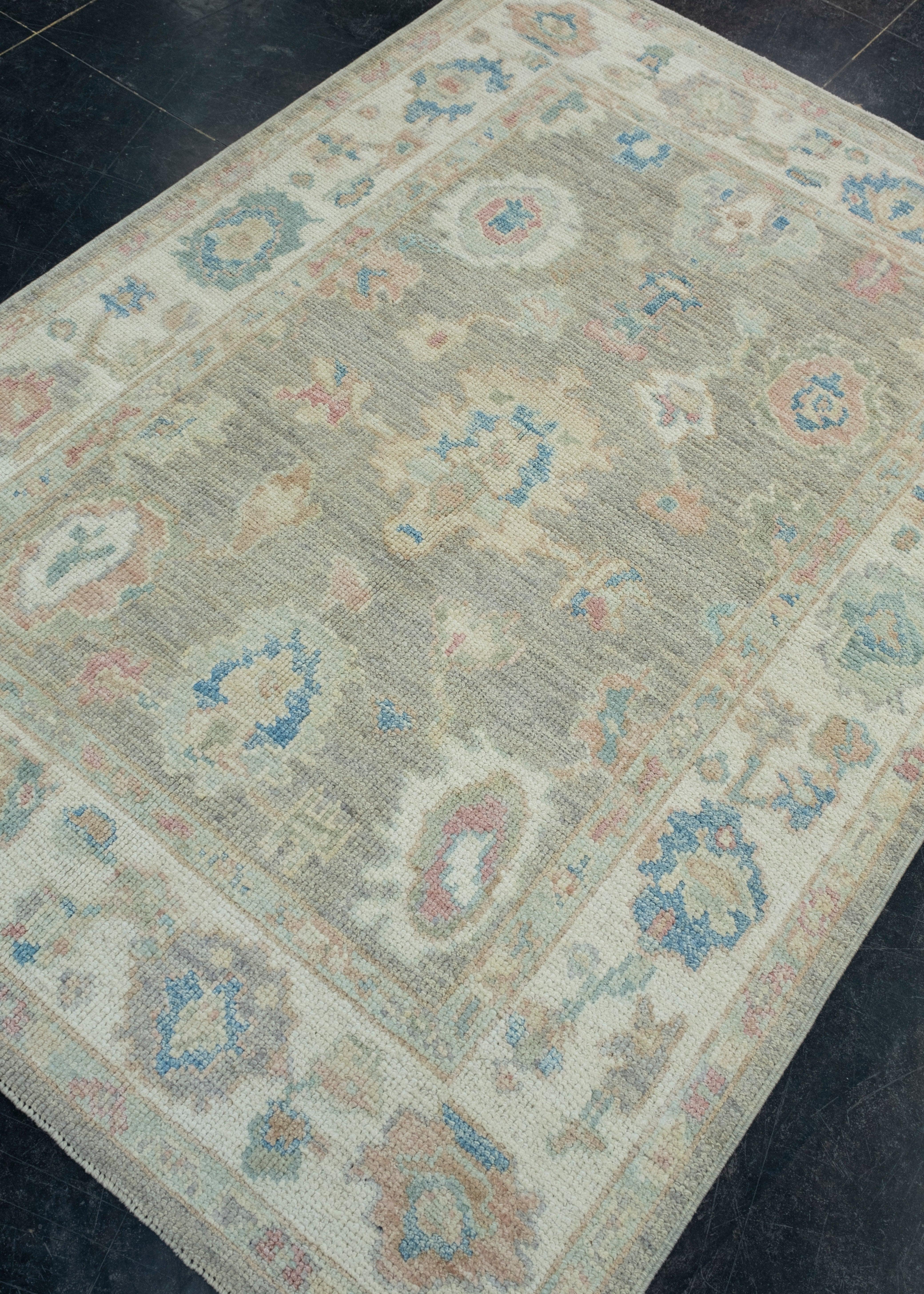 Hand-Knotted Turkish Oushak Rug 4' x 5'8