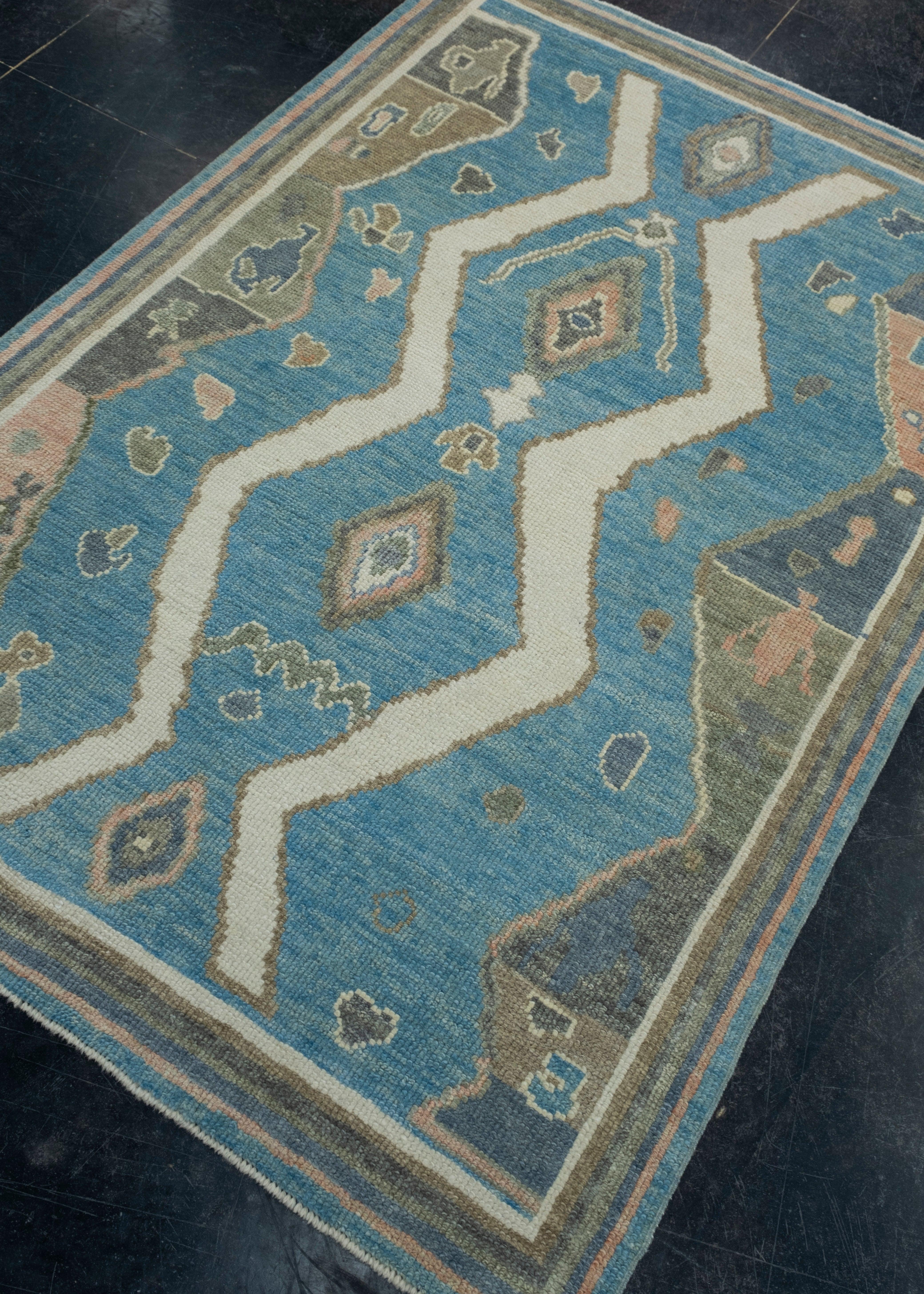 Hand-Knotted Turkish Oushak Rug 4' x 5'9