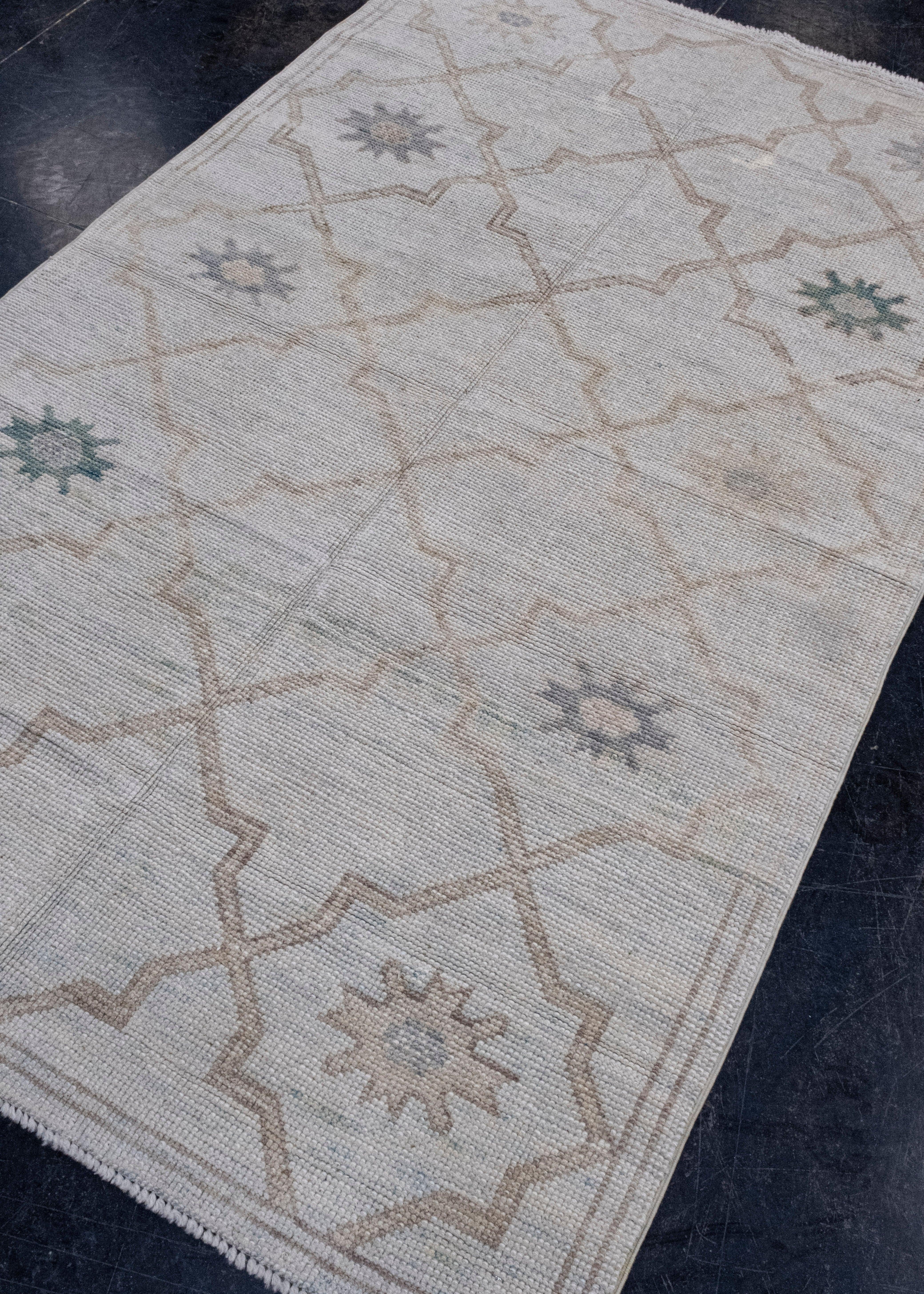 Hand-Knotted Turkish Oushak Rug 4' x 6'6