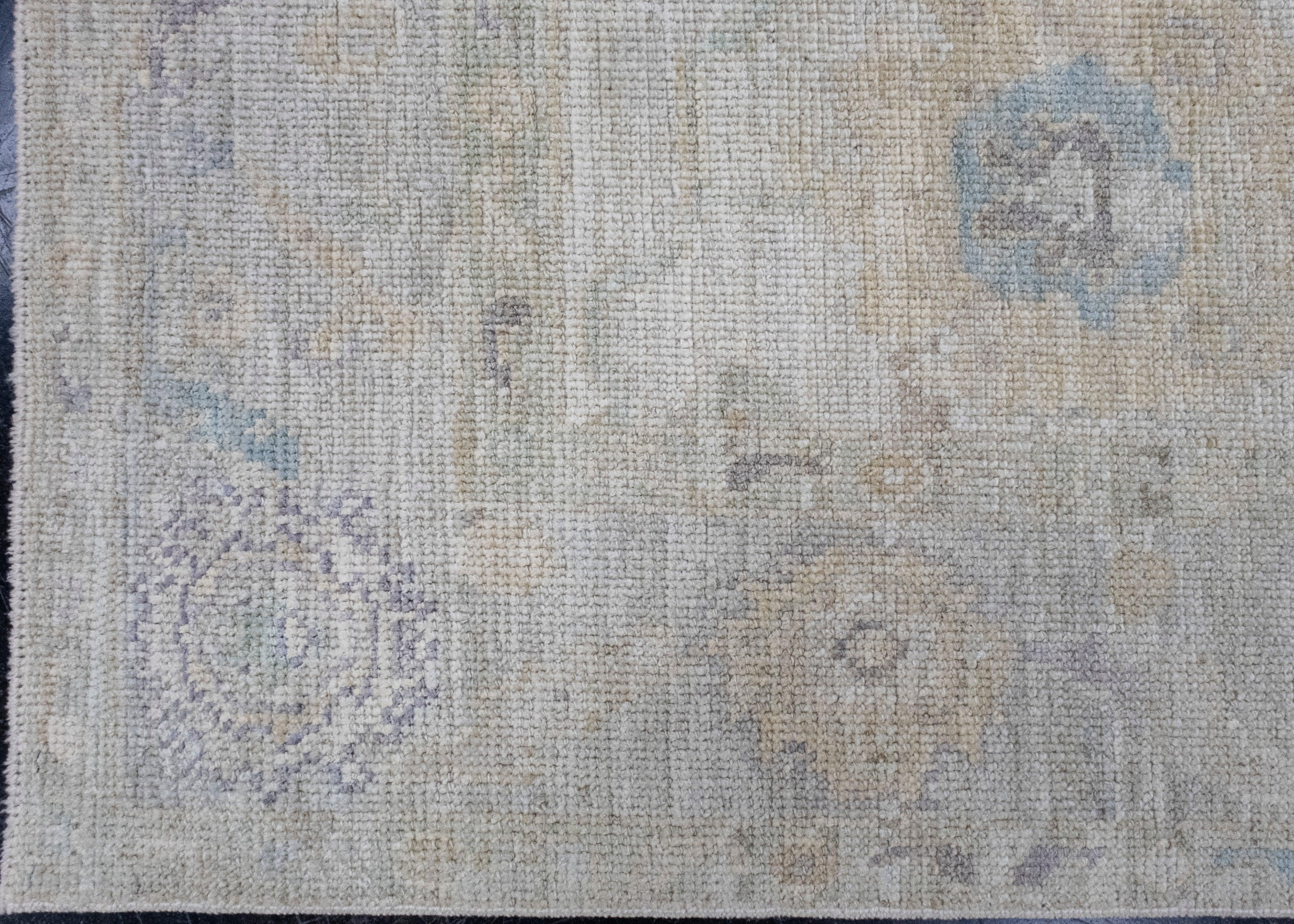 Hand-Knotted Turkish Oushak Rug 4'10