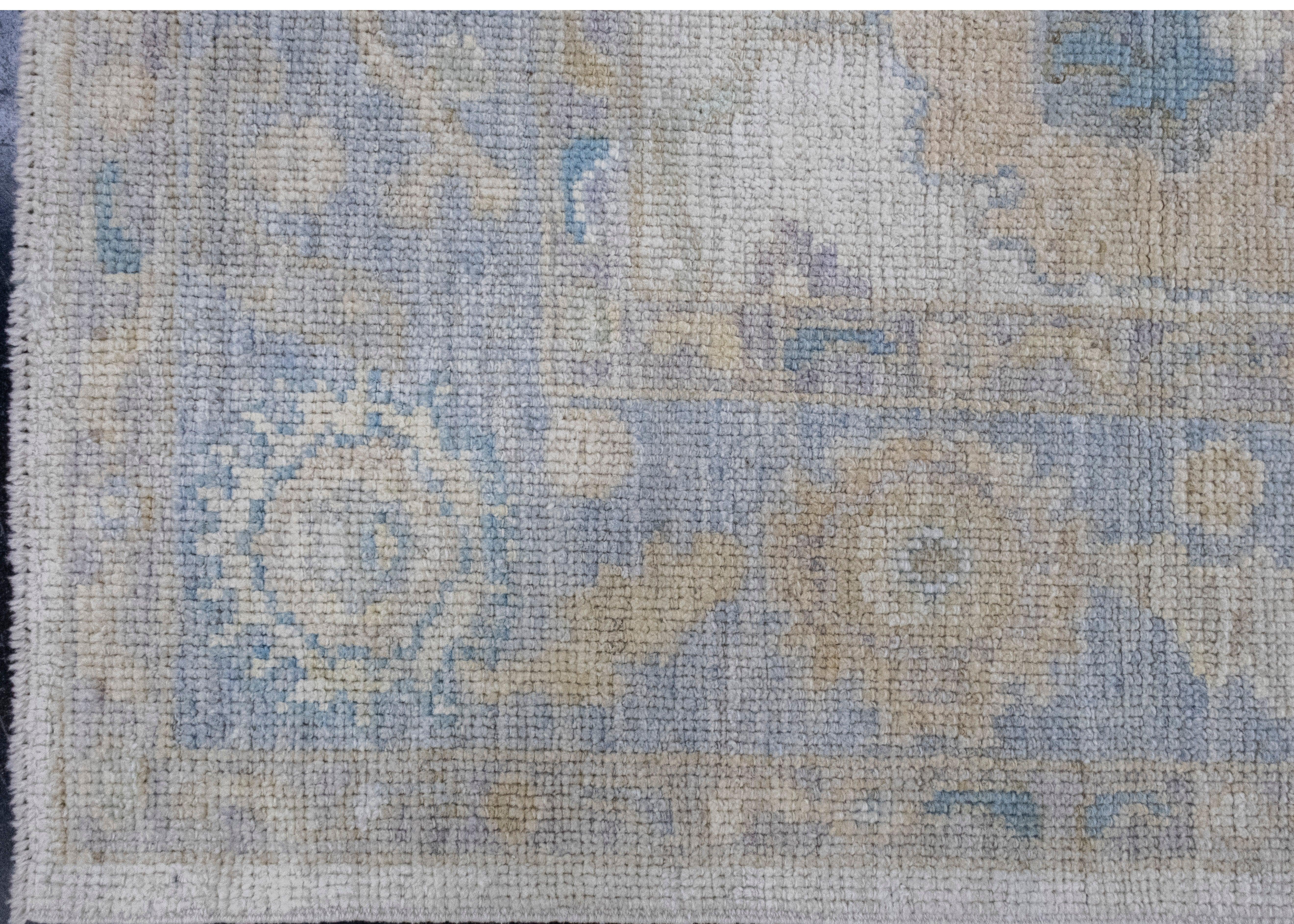 Hand-Knotted Turkish Oushak Rug 4'11